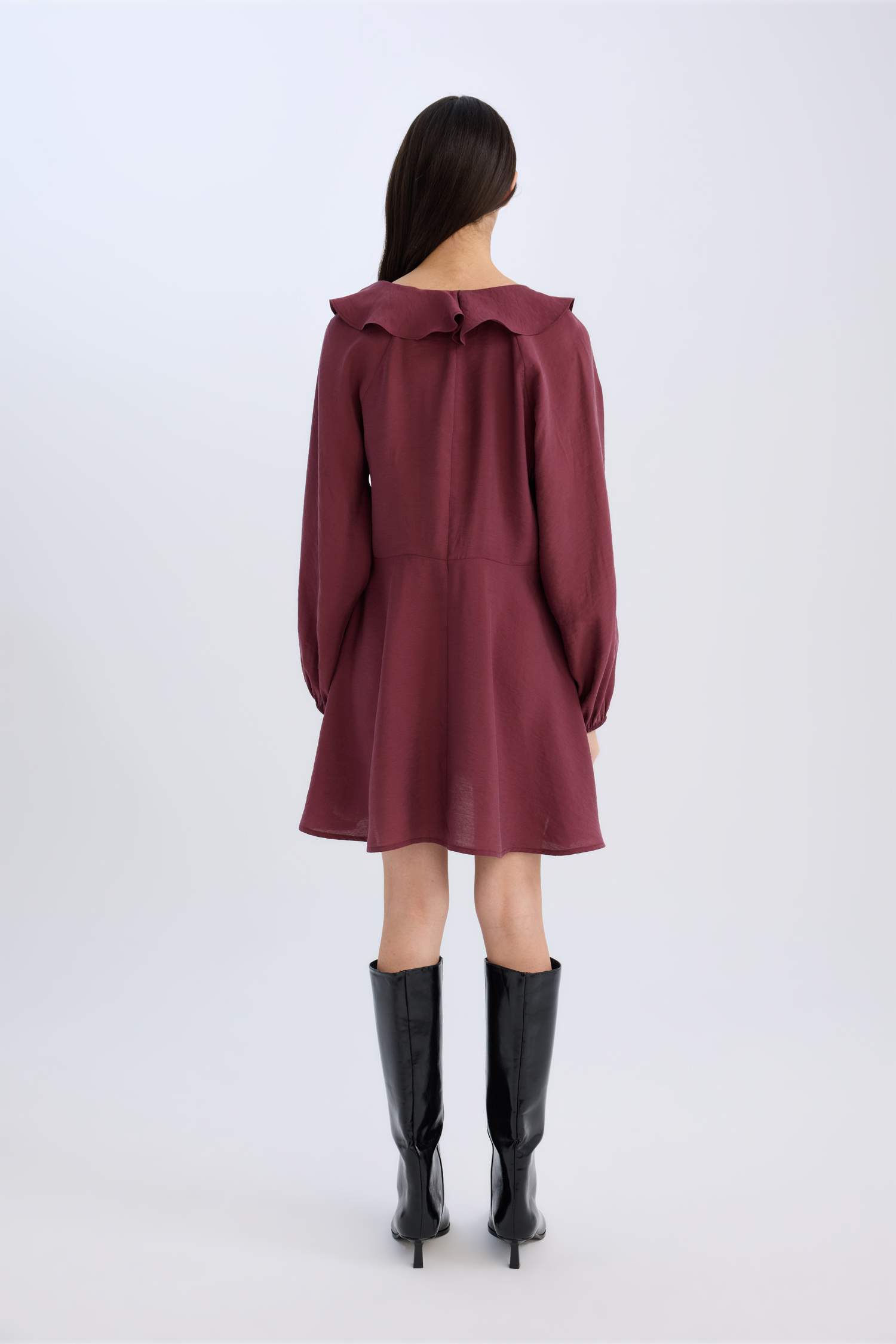 V-Neck modal Balloon Sleeves Mini Dress