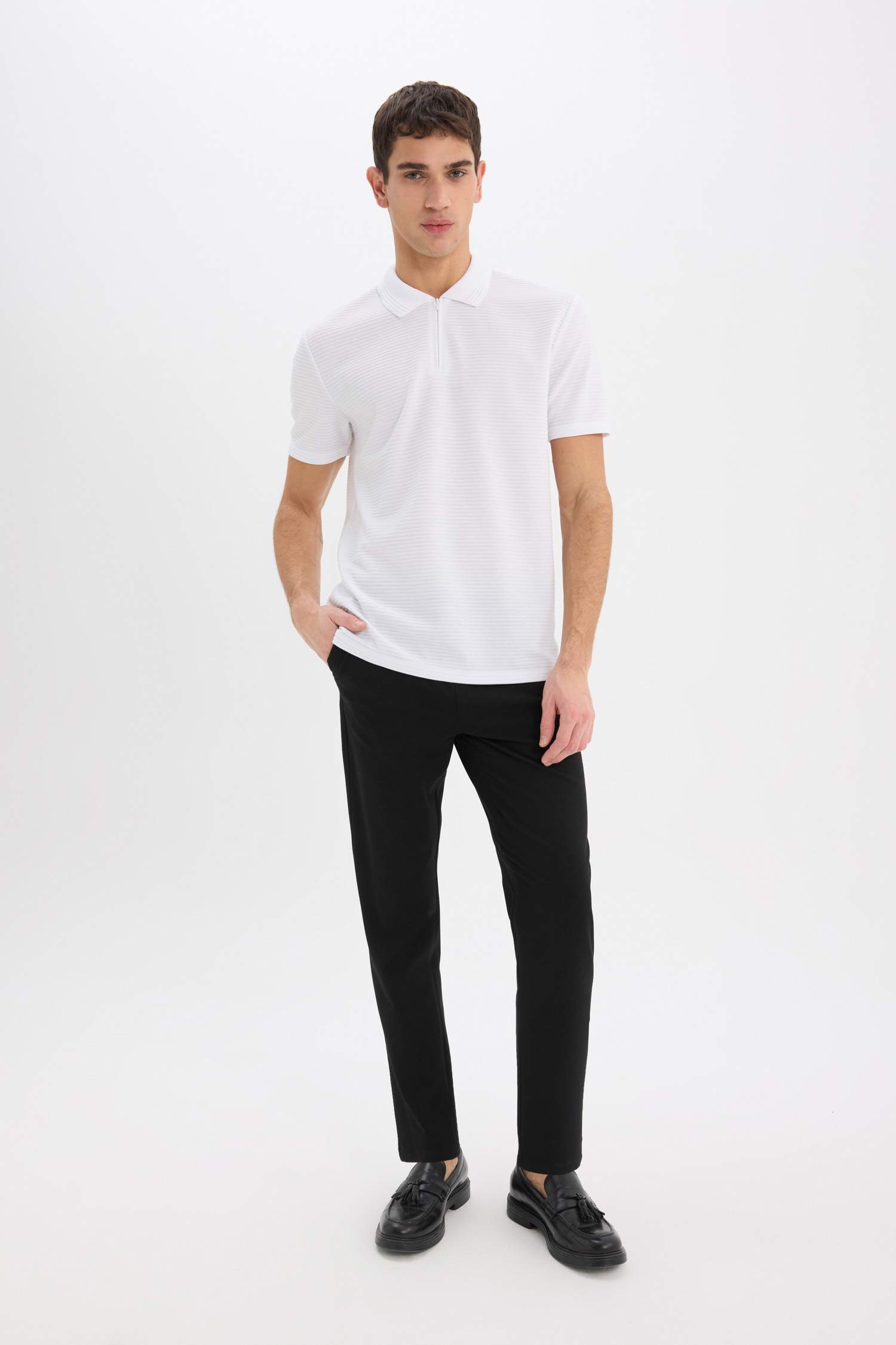 Regular Fit Zippered Short Sleeve Polo T-Shirt