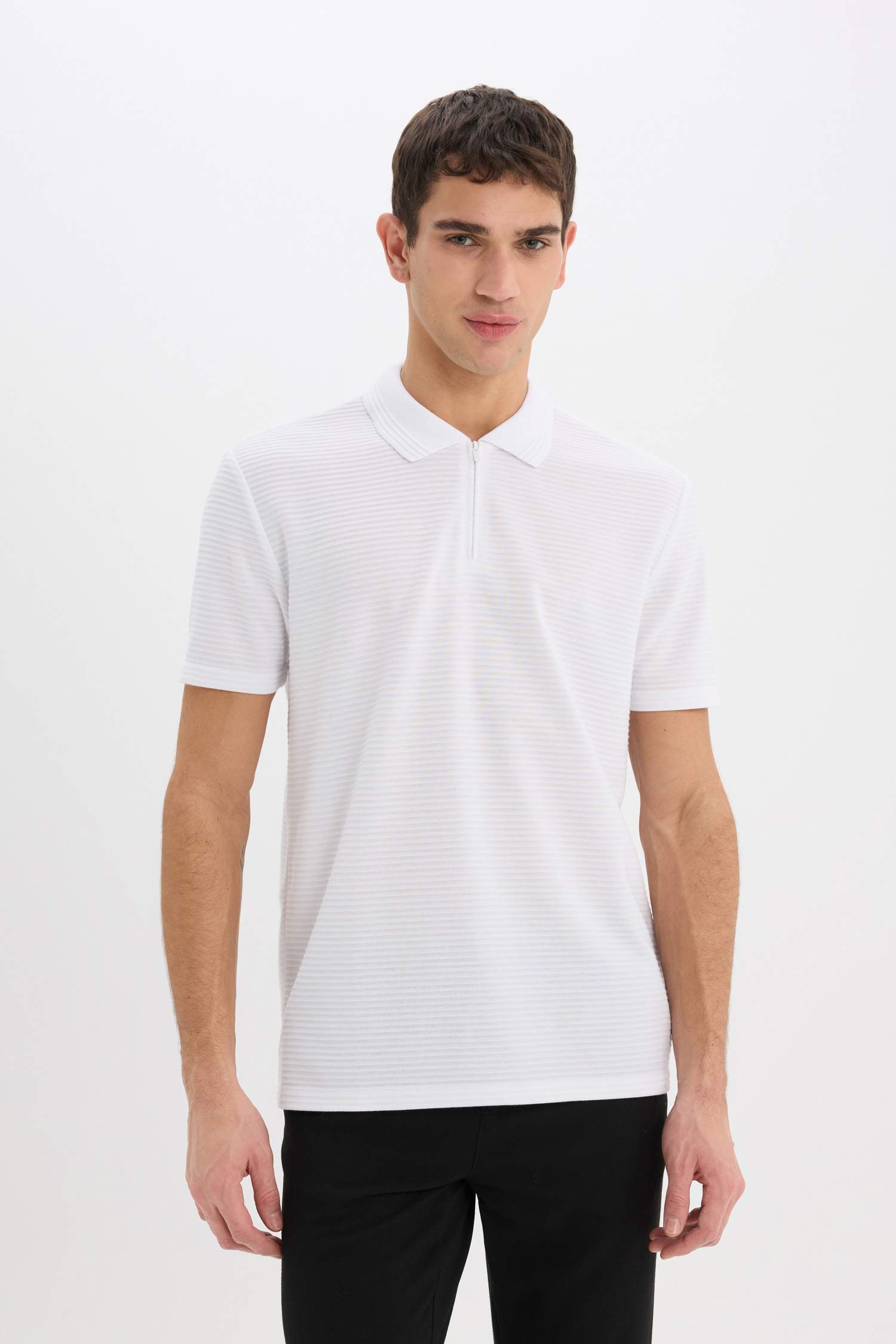 Regular Fit Zippered Short Sleeve Polo T-Shirt