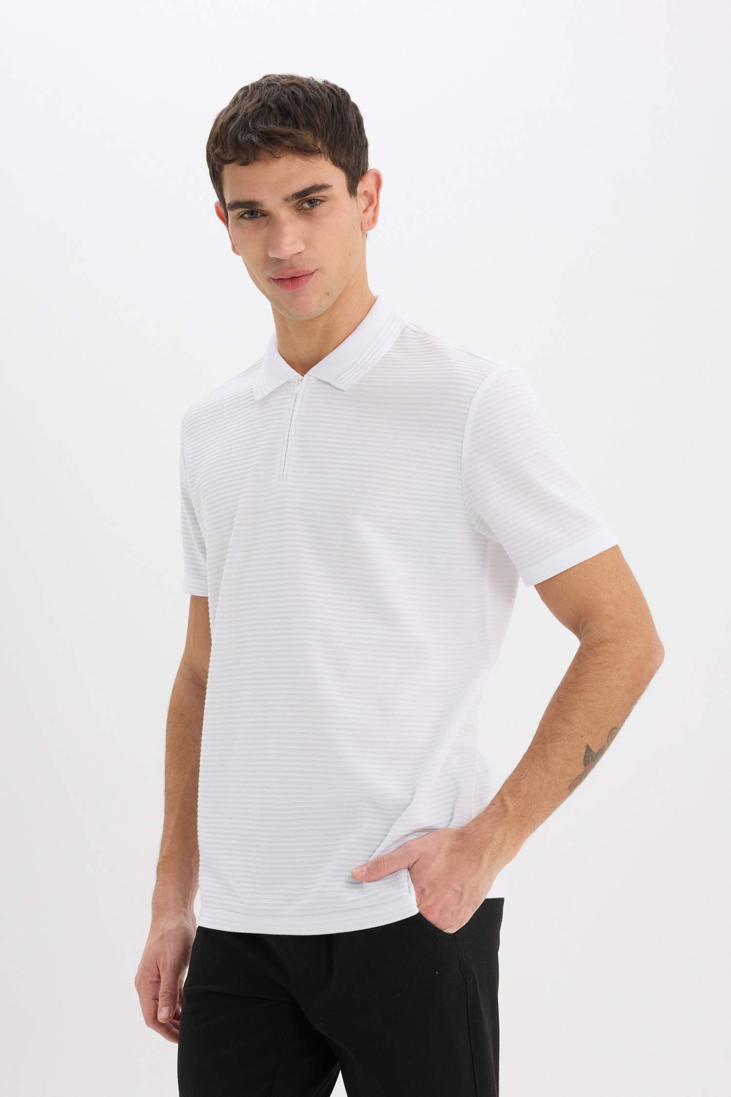 Regular Fit Zippered Short Sleeve Polo T-Shirt