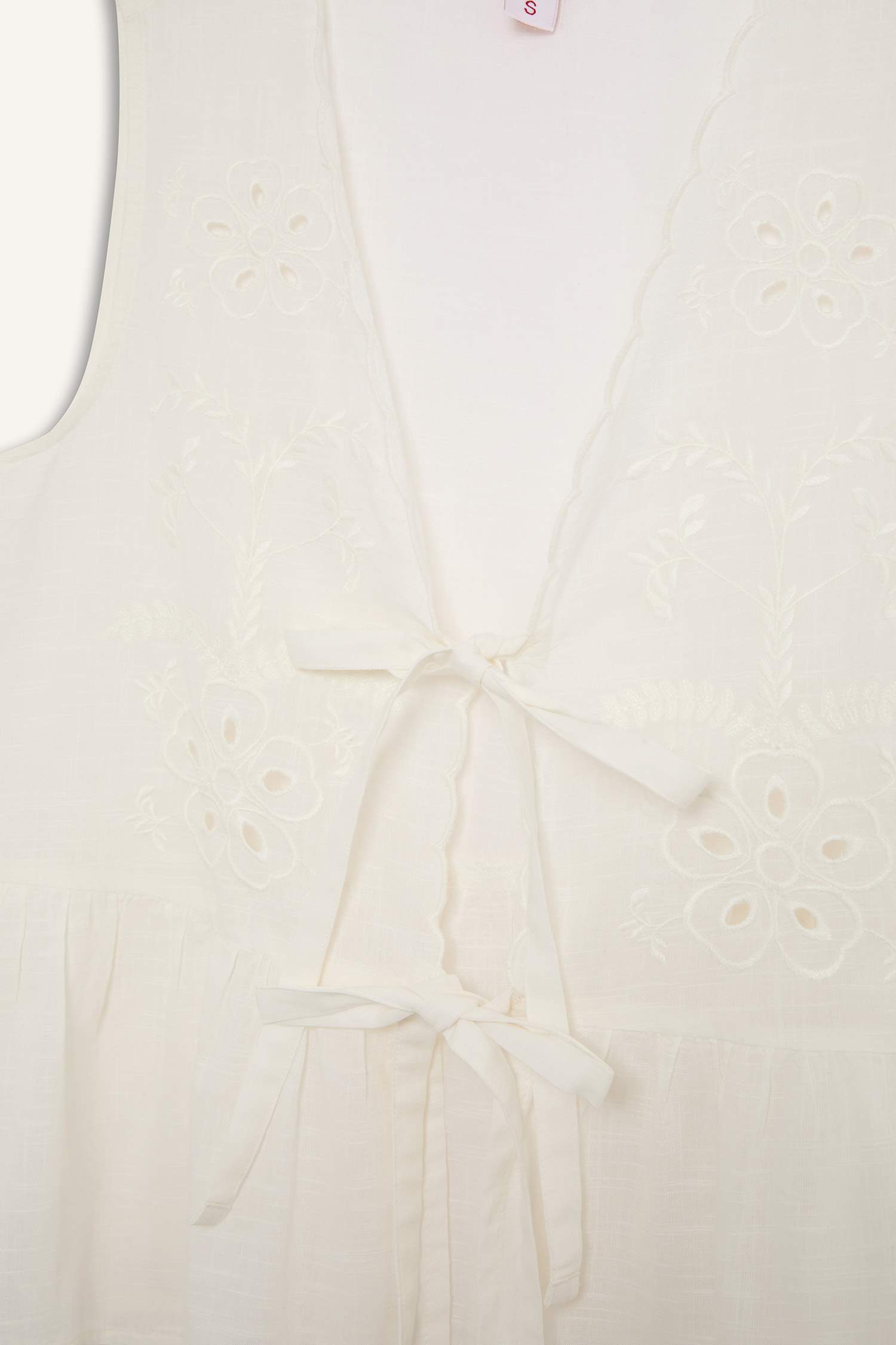 Regular Fit Brode Önden Bağlamalı Beyaz Plaj Üstü-Fall in Love 