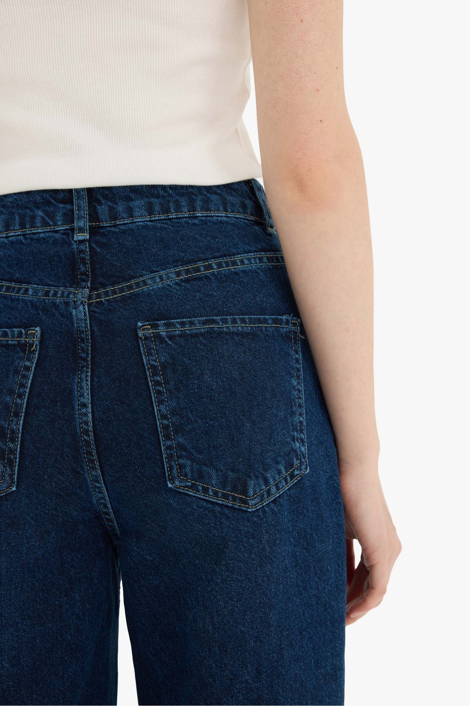 90's Wide Leg Yüksek Bel Uzun Jean Yıkamalı Pantolon