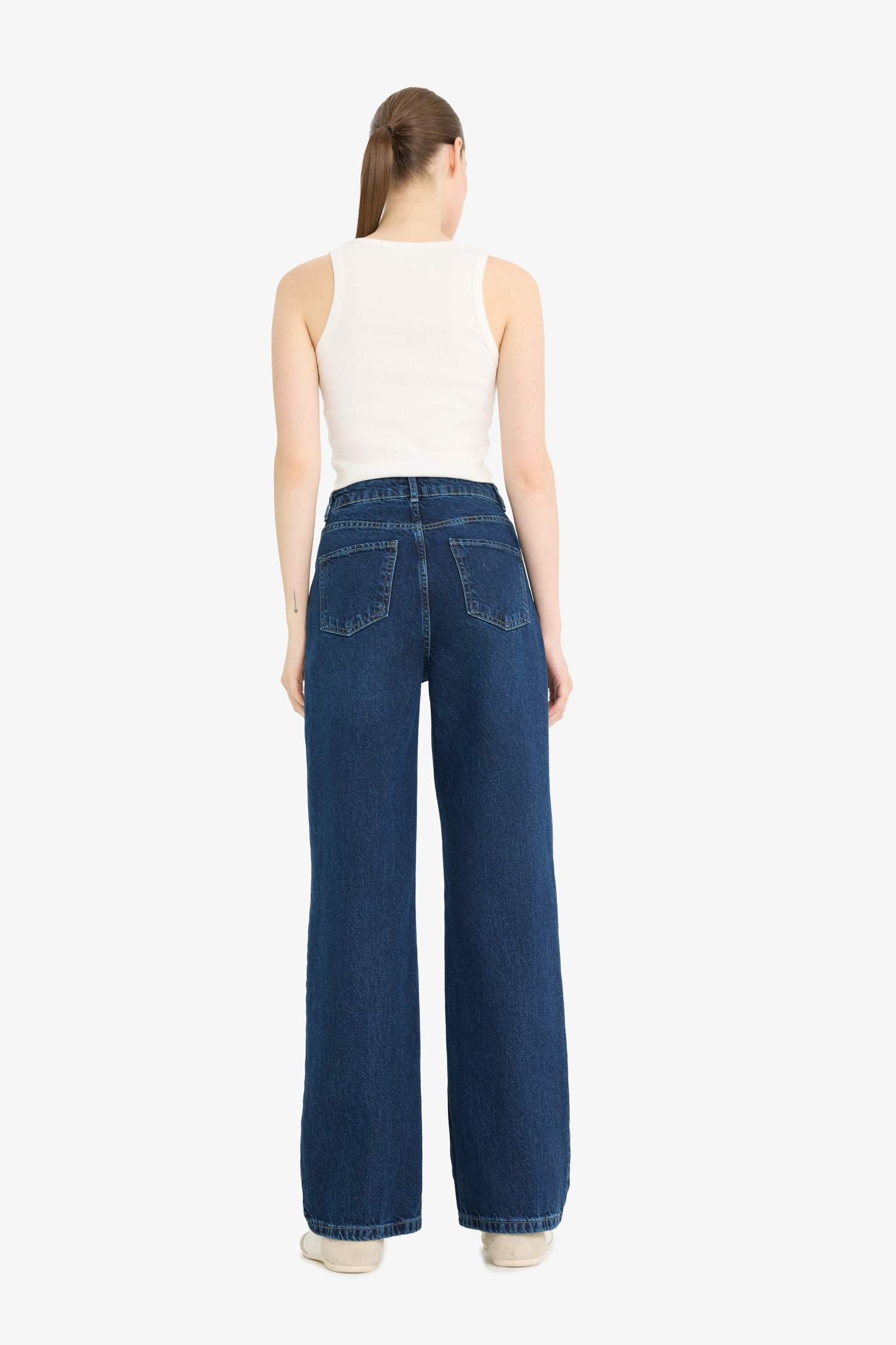 90's Wide Leg Yüksek Bel Uzun Jean Yıkamalı Pantolon