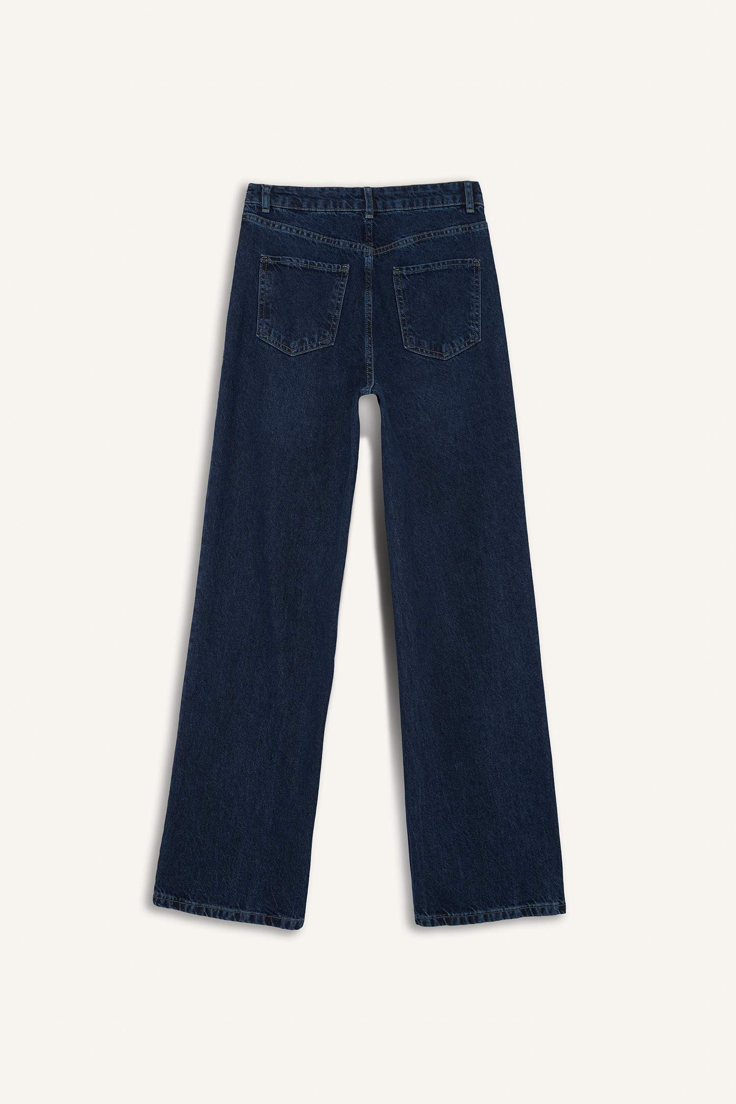 90's Wide Leg Yüksek Bel Uzun Jean Yıkamalı Pantolon