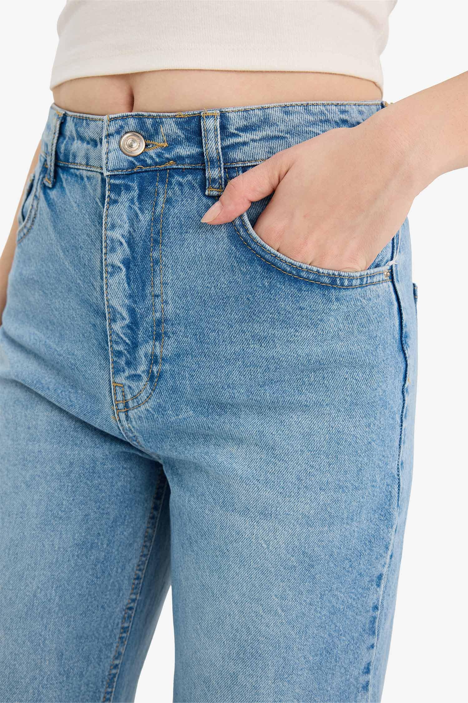 DeFacto %100 Pamuk 90's Wıde Leg Yüksek Bel Uzun Jean Pantolon görsel 5