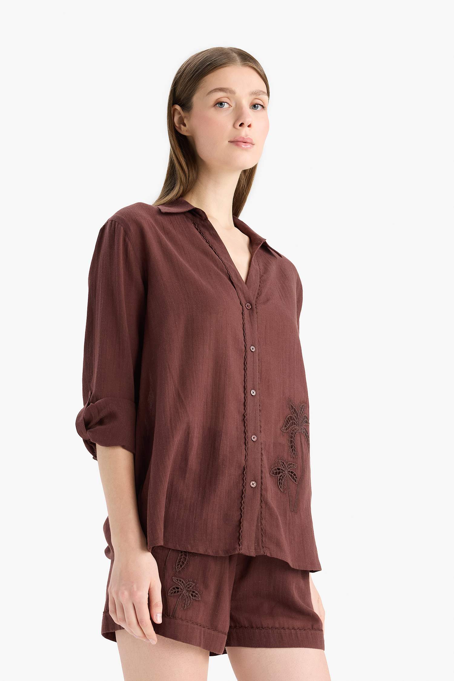 Regular Fit Müslin Plaj Gömleği-Fall in Love