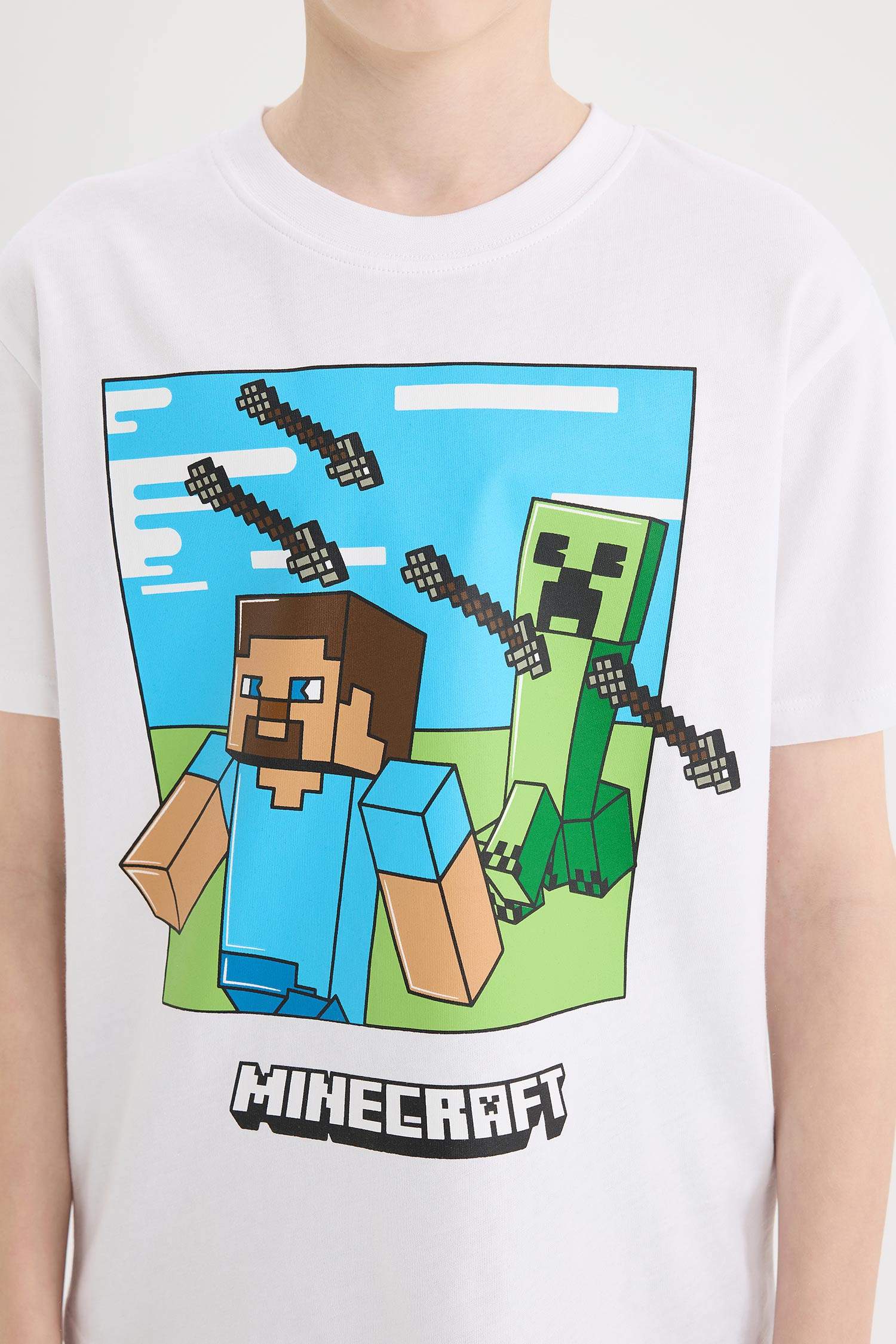 Erkek Çocuk 2'li Takım Minecraft Kısa Kollu Tişört Beli Lastikli Şort Alt