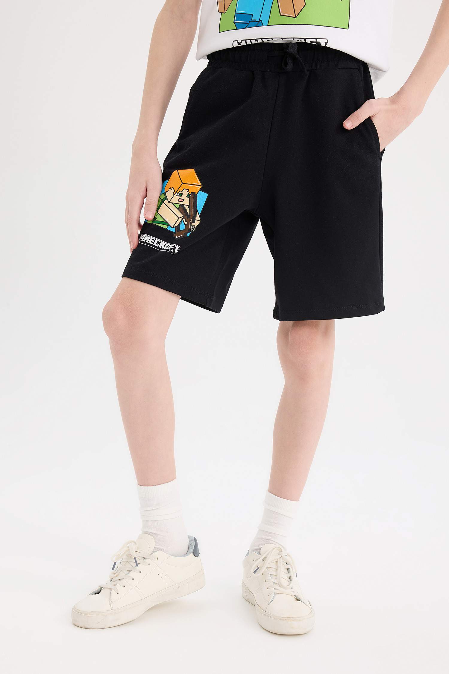 Erkek Çocuk 2'li Takım Minecraft Kısa Kollu Tişört Beli Lastikli Şort Alt