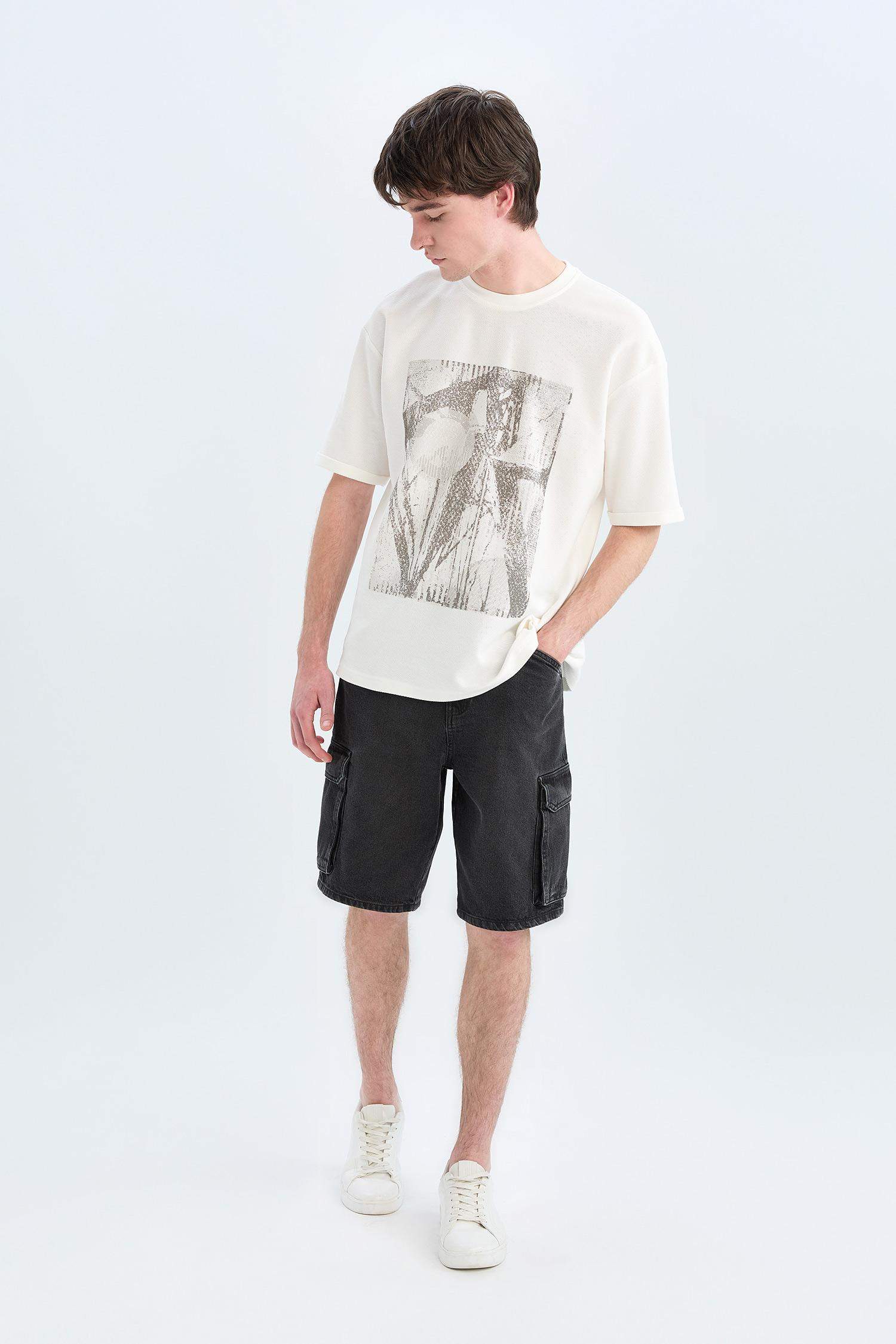 Cotton Cargo Fit Denim Shorts