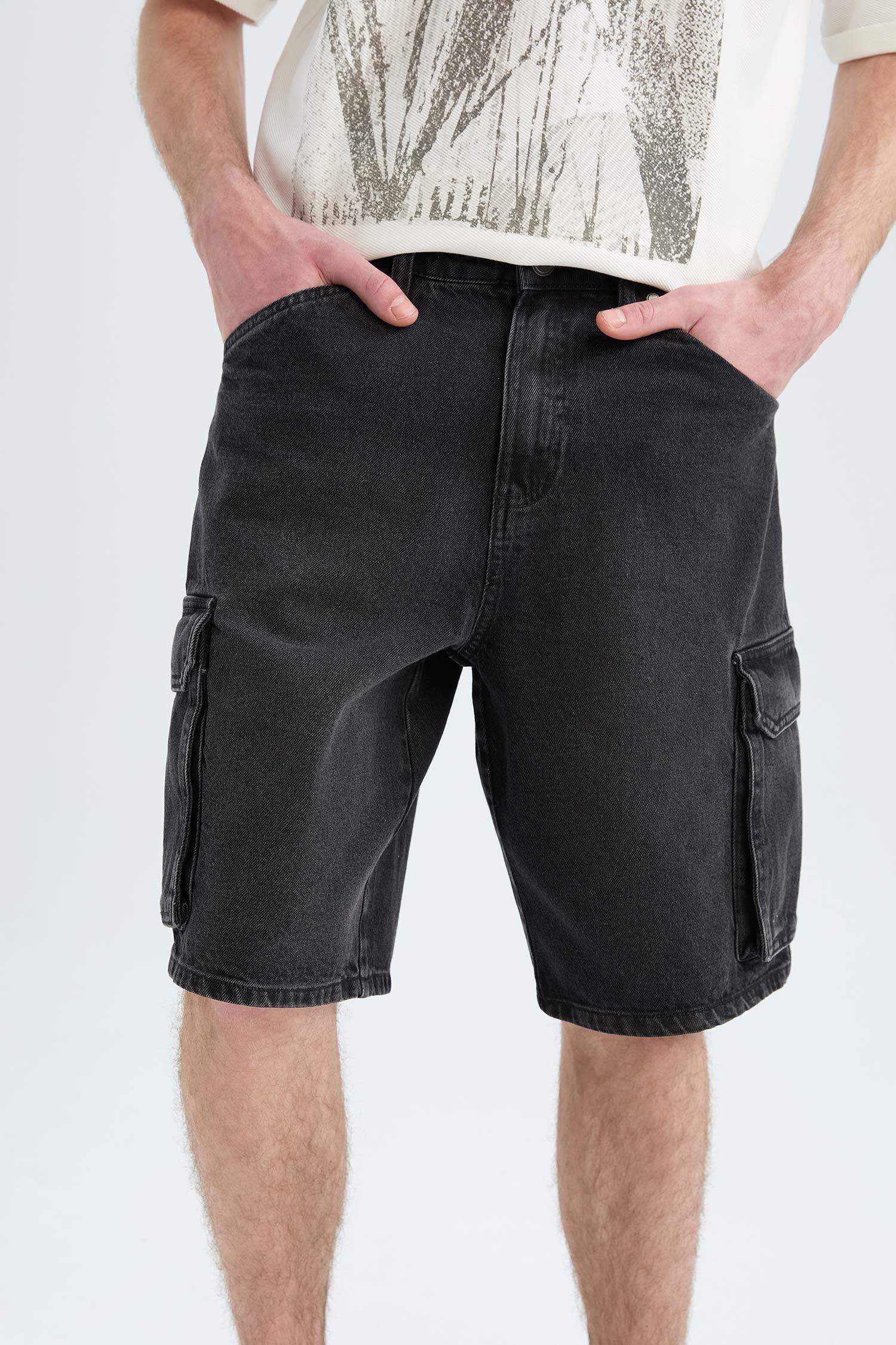 Cotton Cargo Fit Denim Shorts