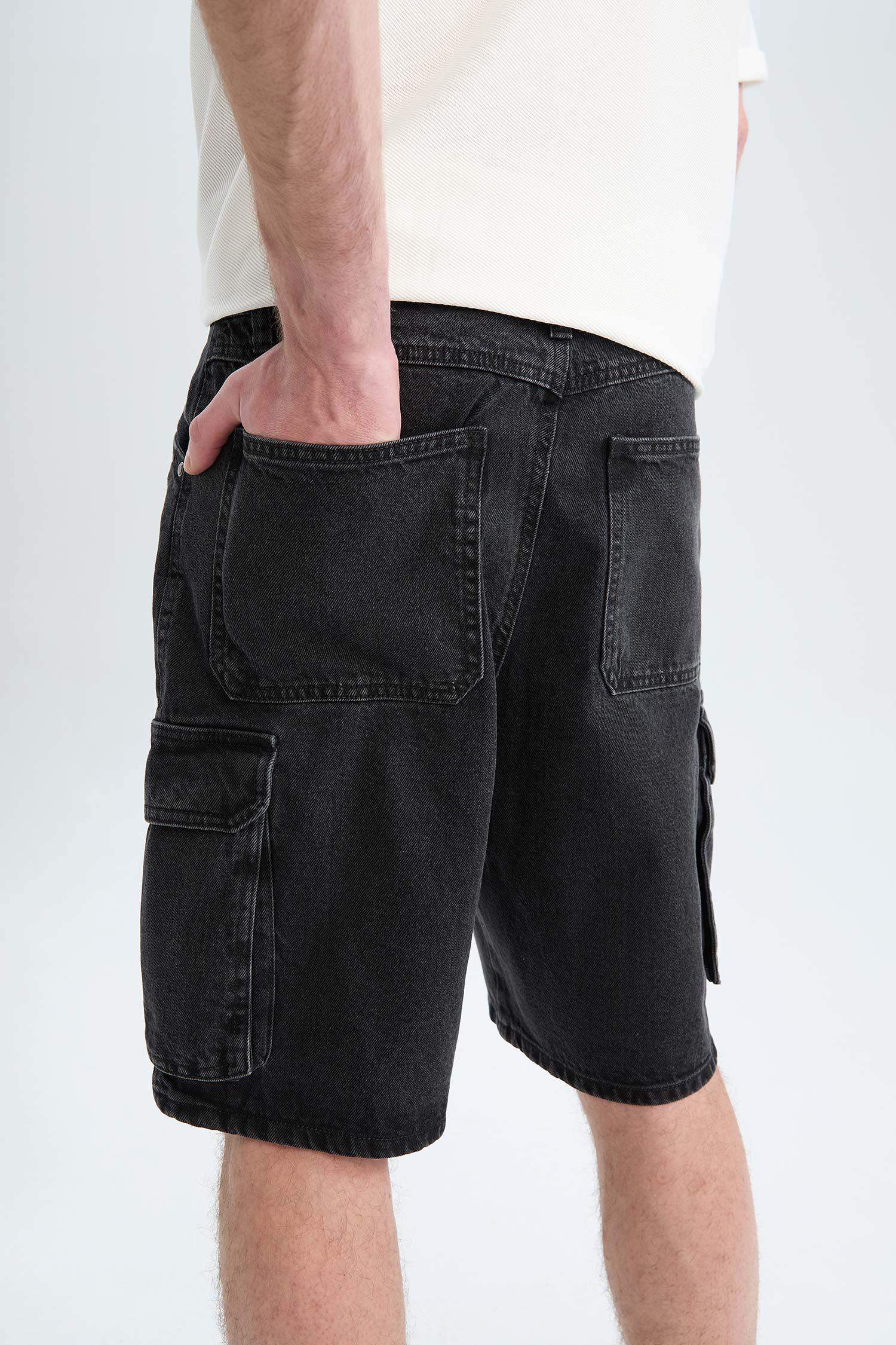 Cotton Cargo Fit Denim Shorts