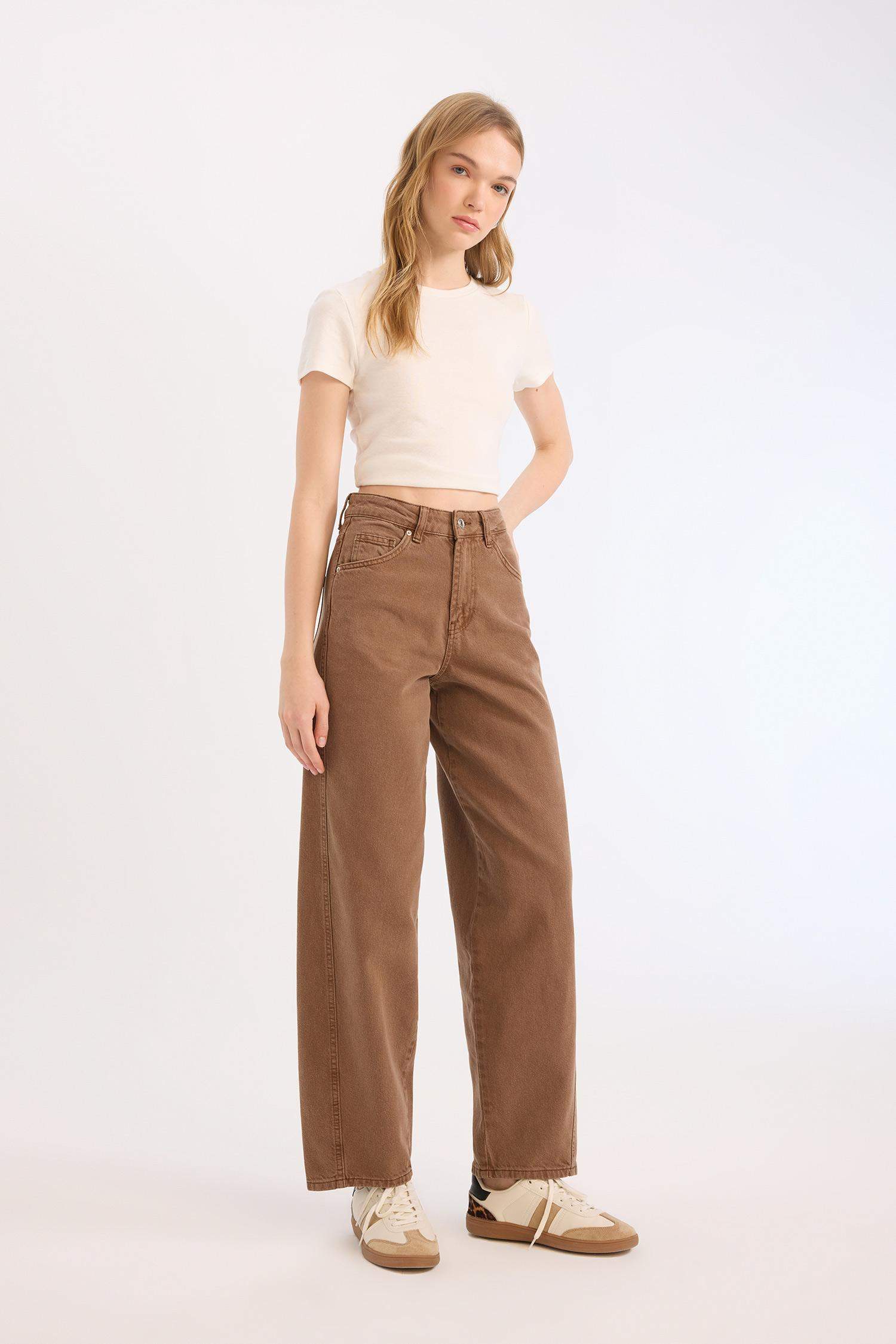 Baggy Fit Washed Normal Waist Gabardine Trousers