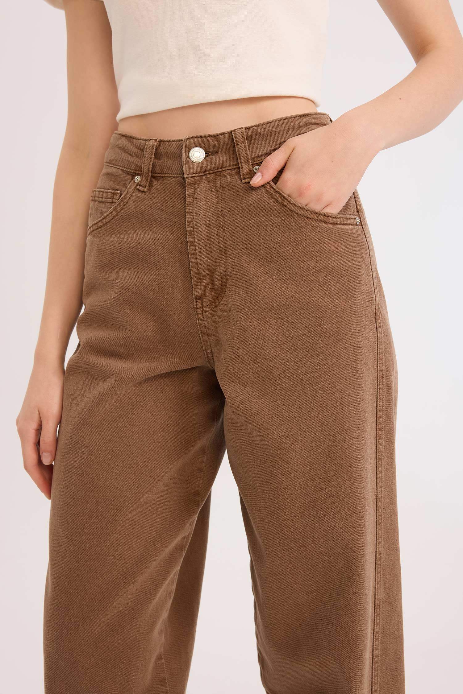 Afra x DeFacto Baggy Fit Gabardin Pantolon Yıkamalı Cepli Normal Bel