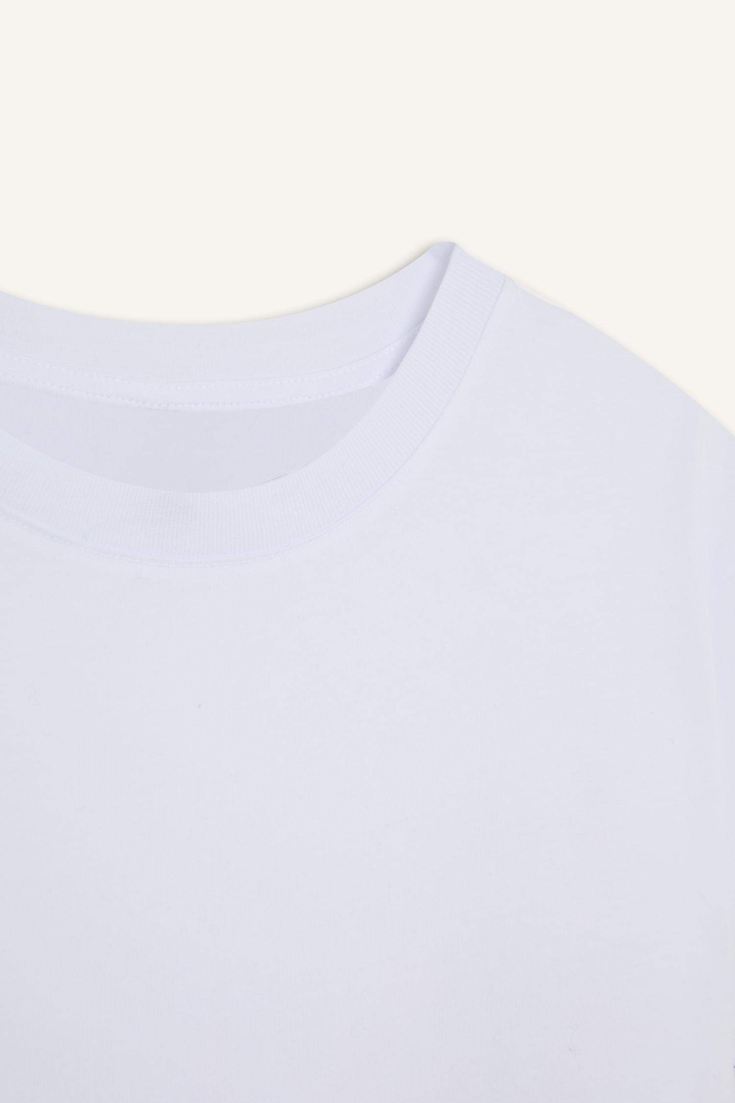 T-shirt basique blanc à col rond et à manches courtes Coupe Relax