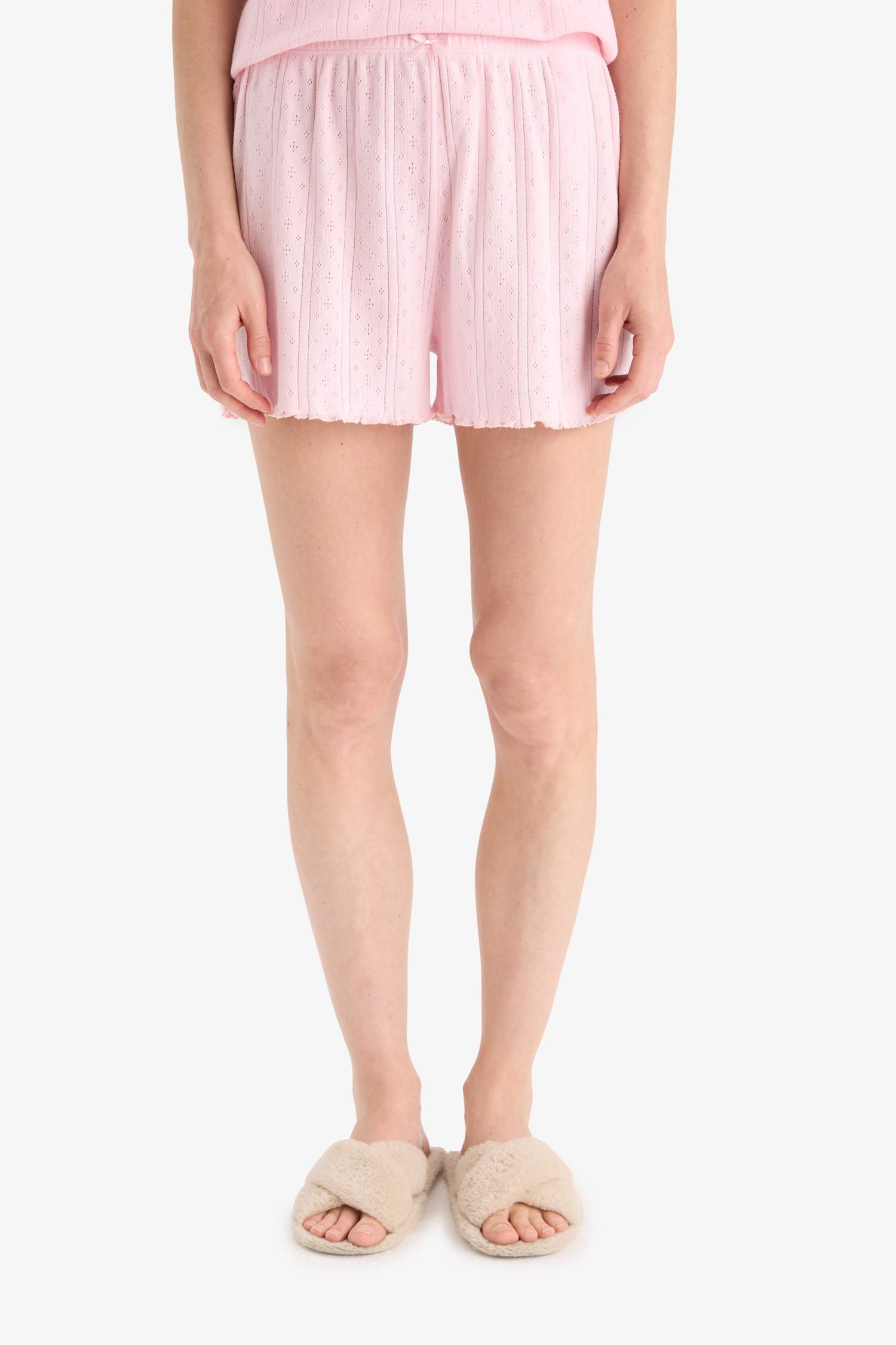 Regular Fit Pijama Takımı Kısa Kollu Üst Beli Lastikli Şort-Fall in Love