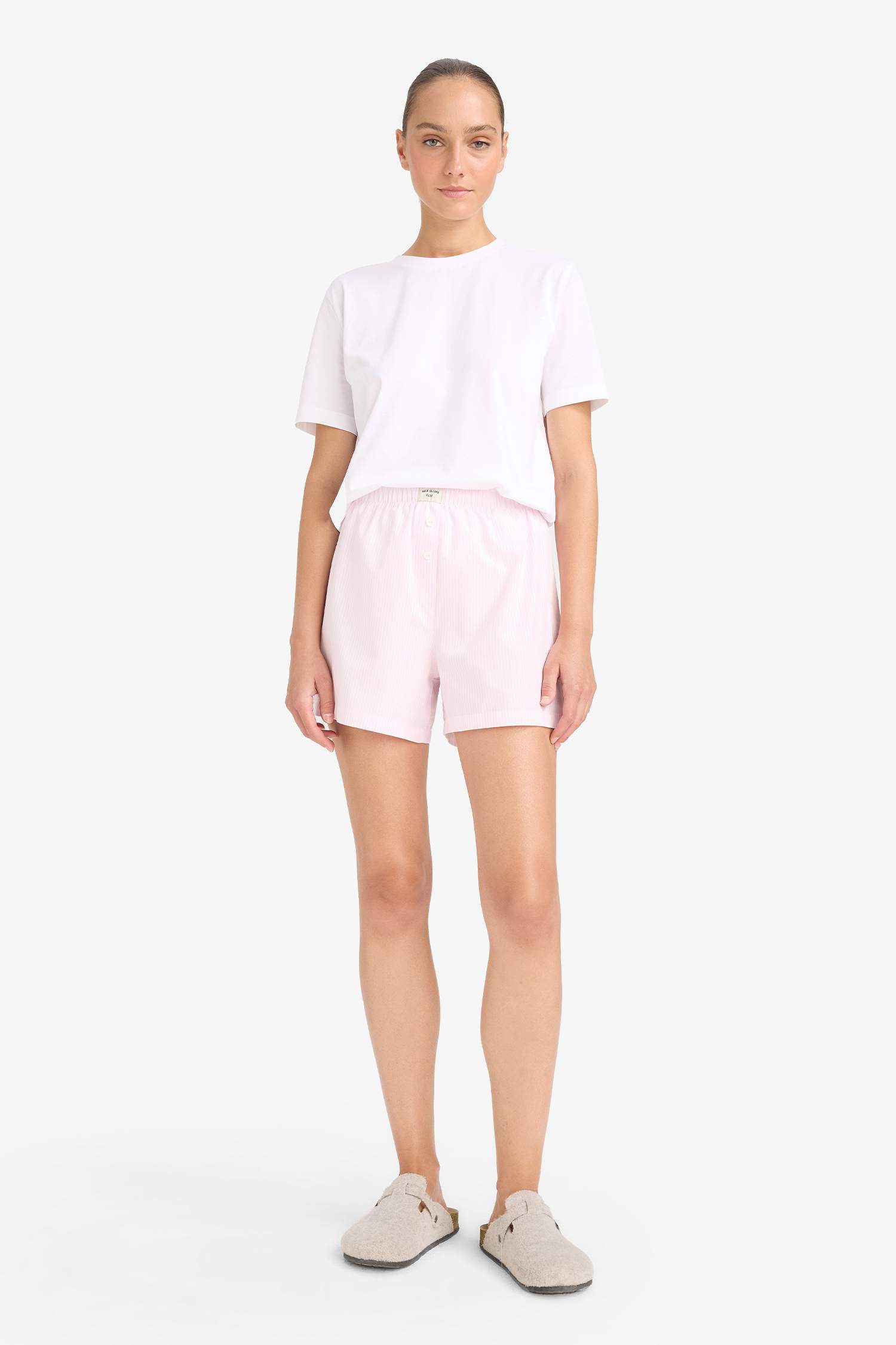 Regular Fit Beli Lastikli Poplin Şort Pijama Altı-Fall in Love