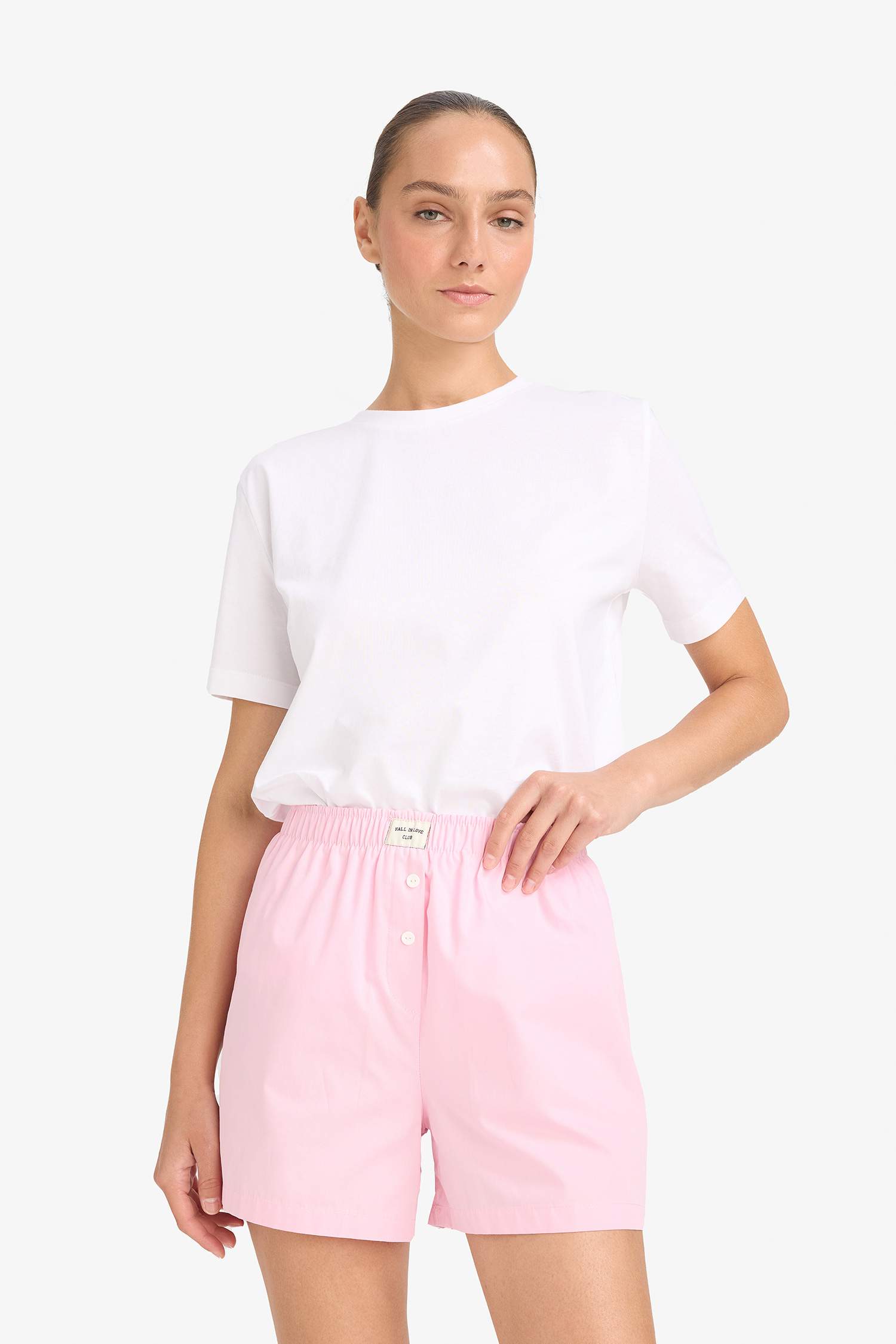 Regular Fit Beli Lastikli Poplin Şort Pijama Altı-Fall in Love