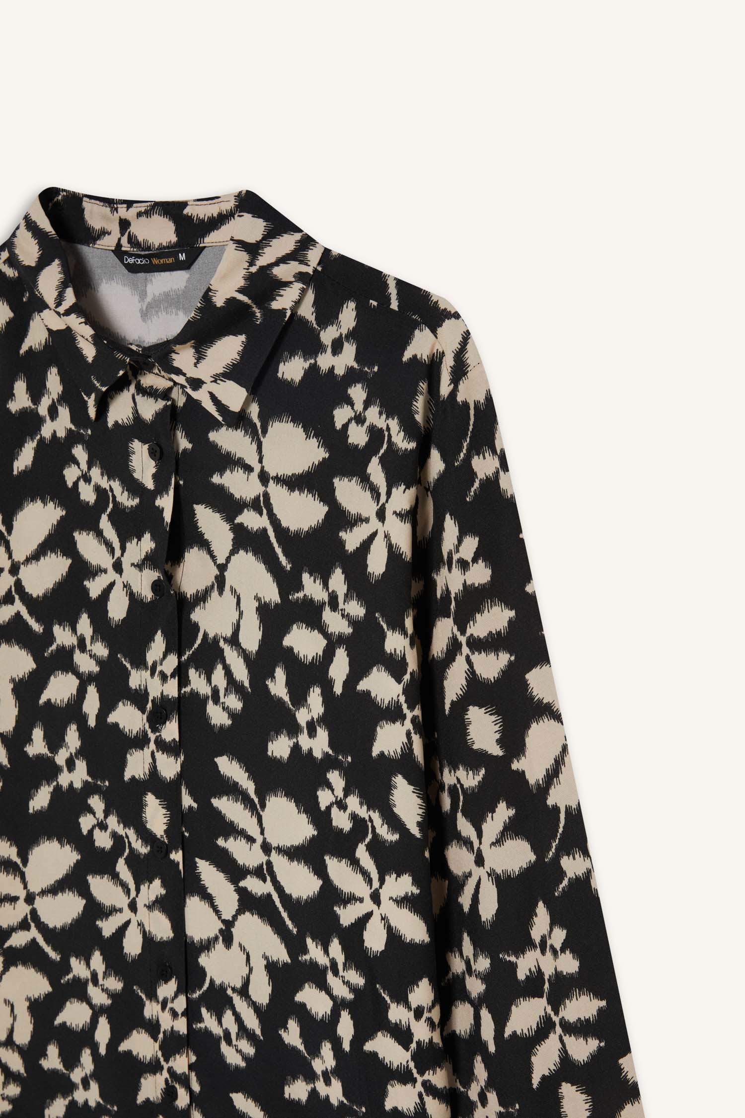 Oversize Fit Shirt Collar Printed Long Sleeve Tunic