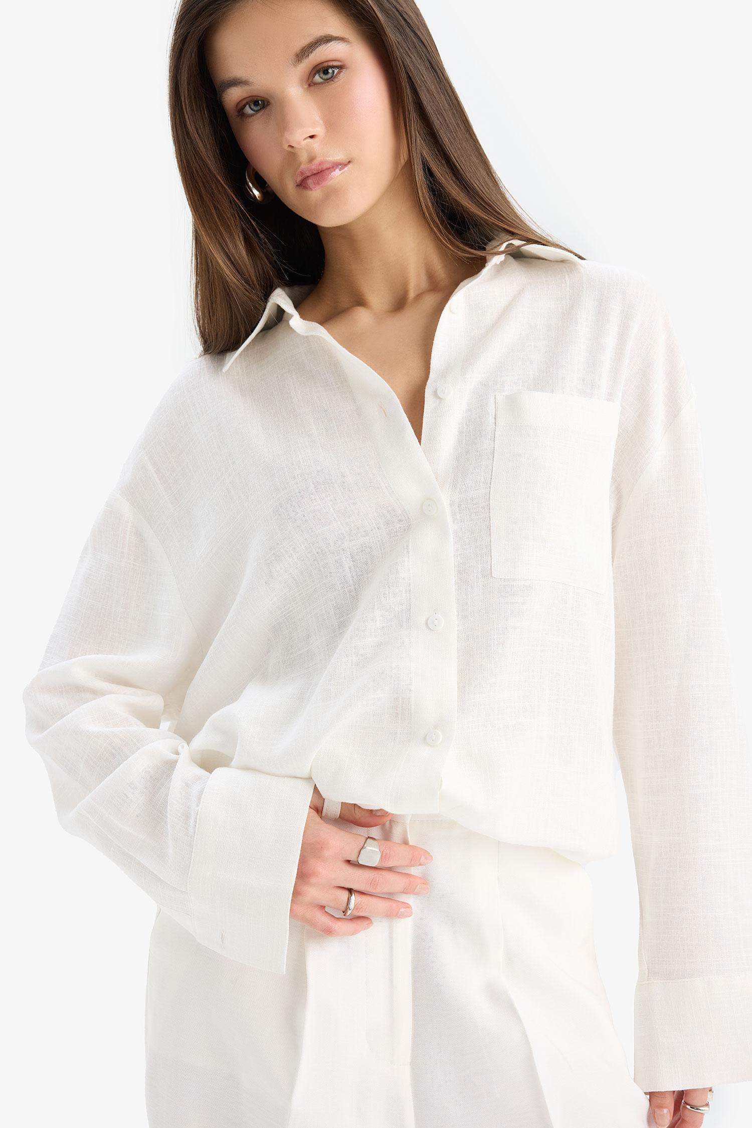 Afra x DeFacto Oversize Geniş Kalıp Tek Ceplli Uzun Kollu Gömlek