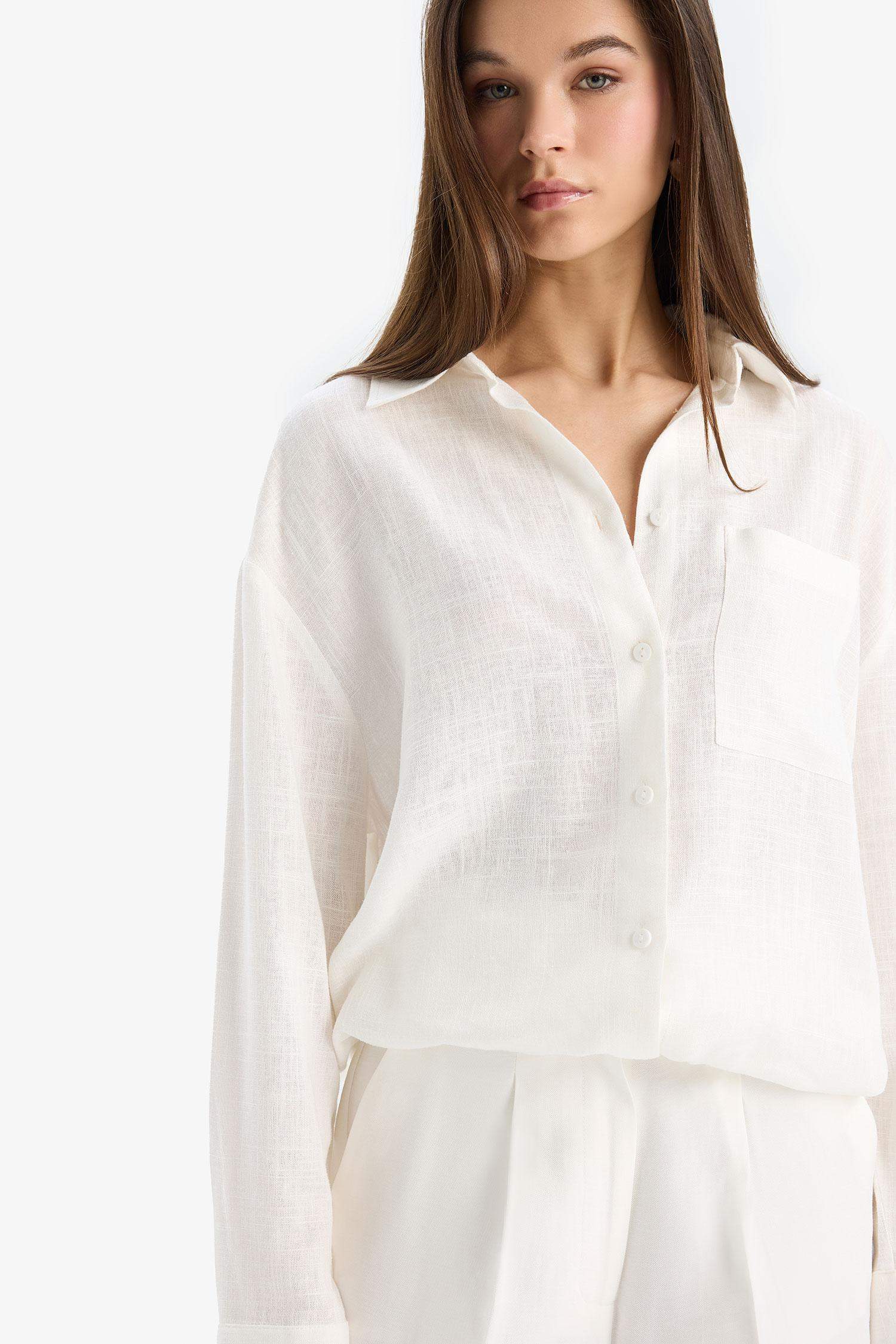 Afra x DeFacto Oversize Geniş Kalıp Tek Ceplli Uzun Kollu Gömlek