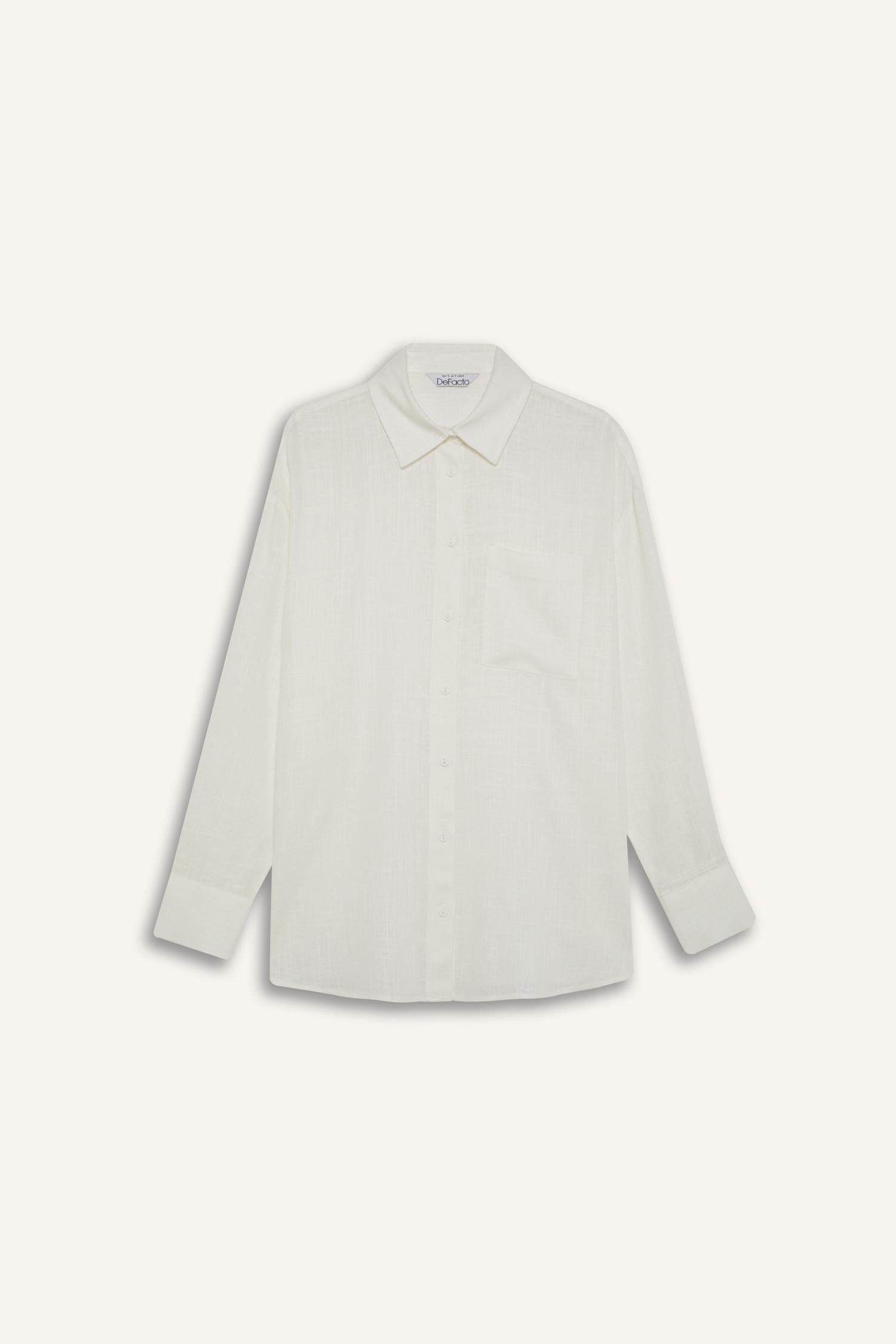 Afra x DeFacto Oversize Geniş Kalıp Tek Ceplli Uzun Kollu Gömlek