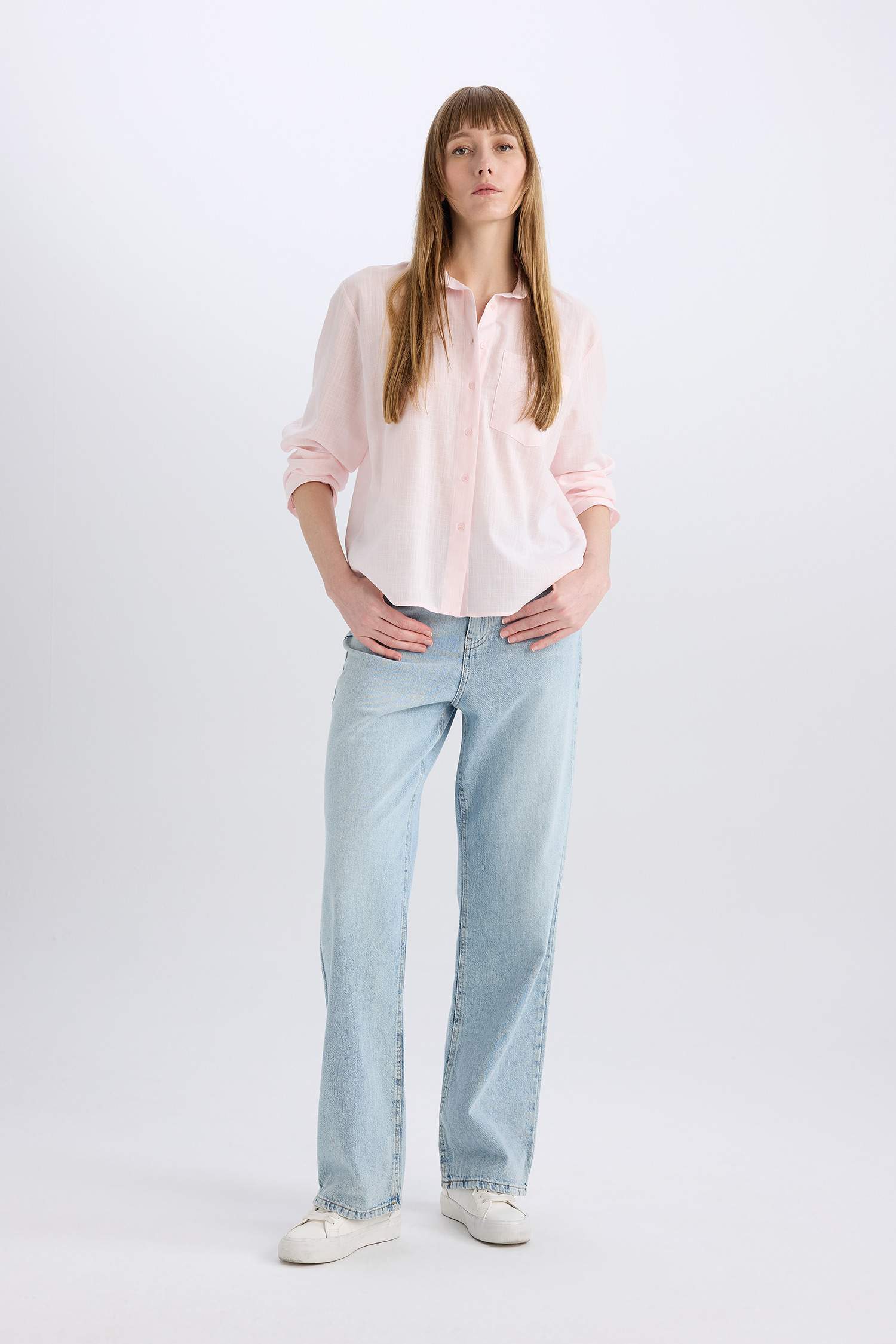 Oversize Fit Shirt Collar Long Sleeve Shirt