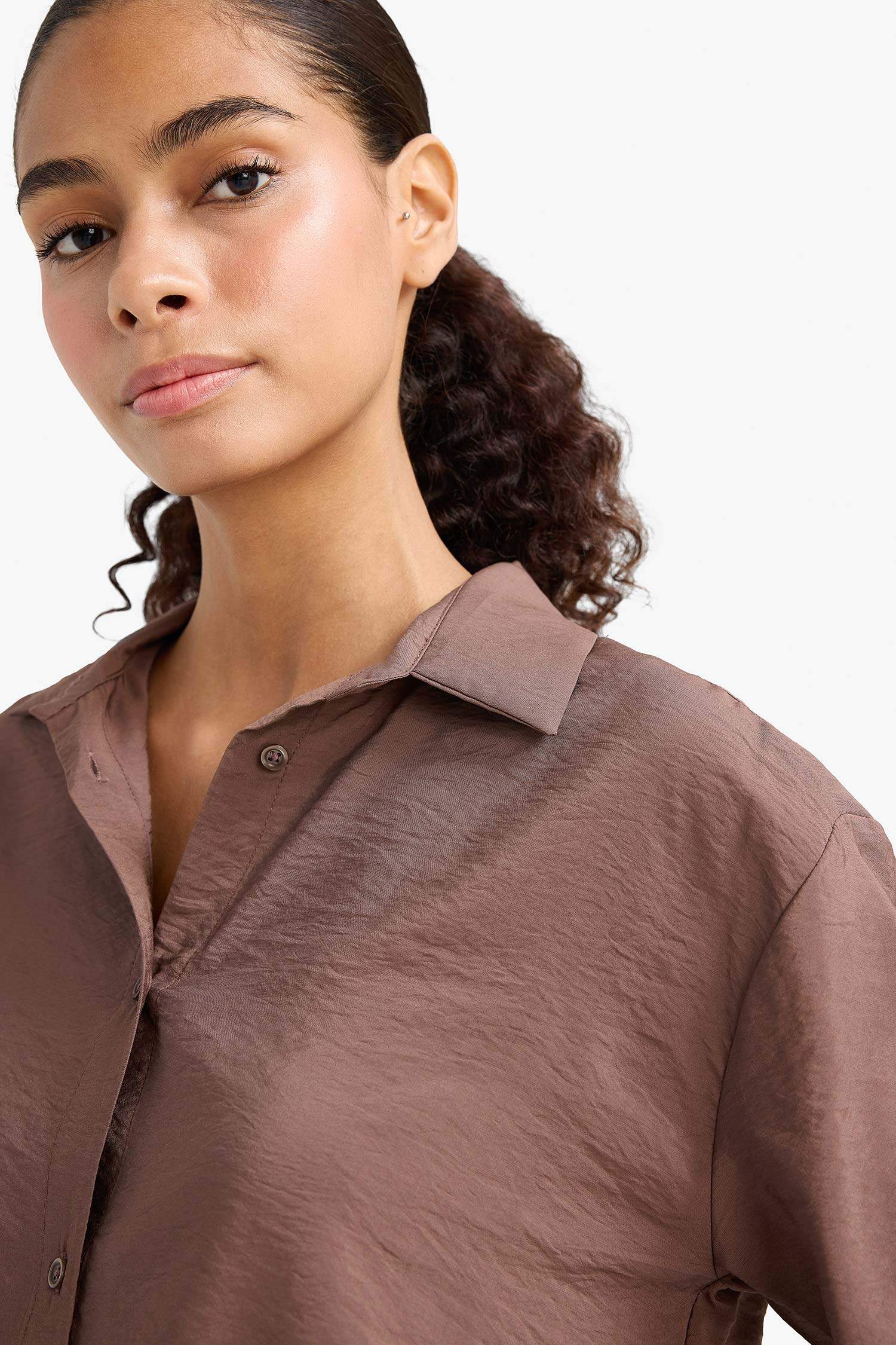 قميص كم طويل عادي اوفر سايز برقبة قميص