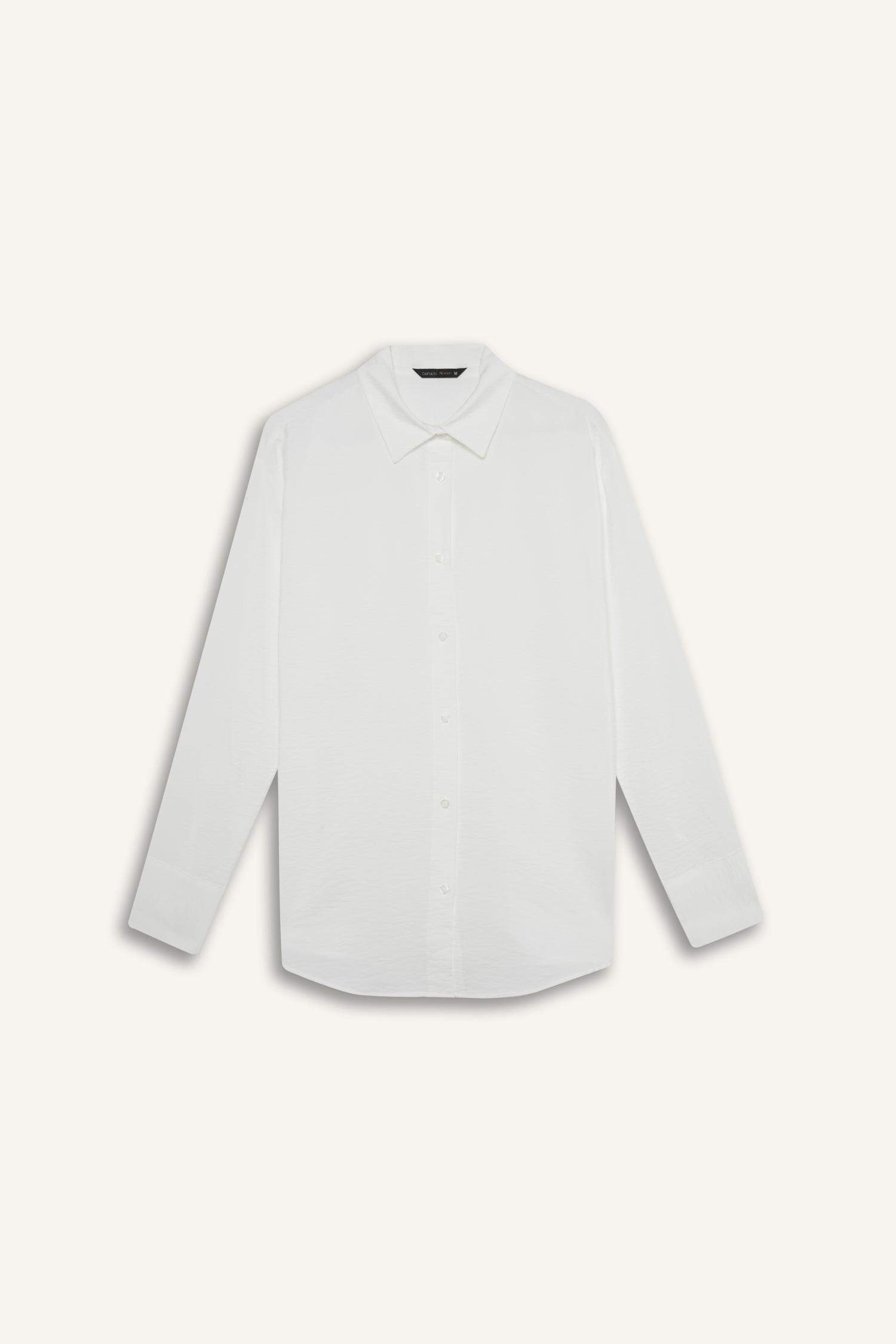 Oversize Geniş Kalıp Basic Düz Uzun Kollu Beyaz Gömlek