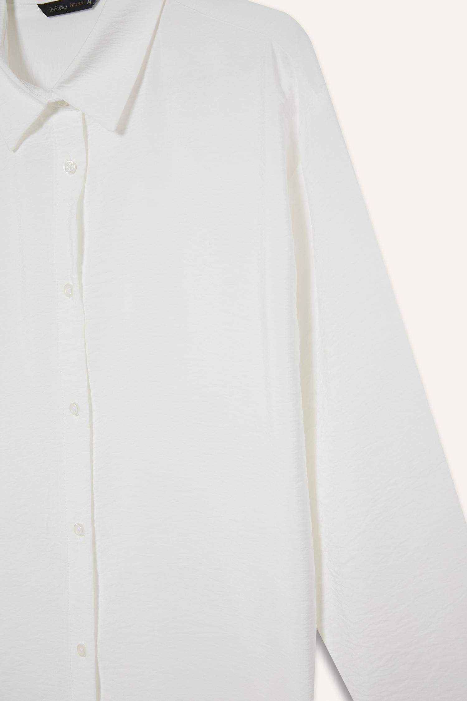 Oversize Geniş Kalıp Basic Düz Uzun Kollu Beyaz Gömlek