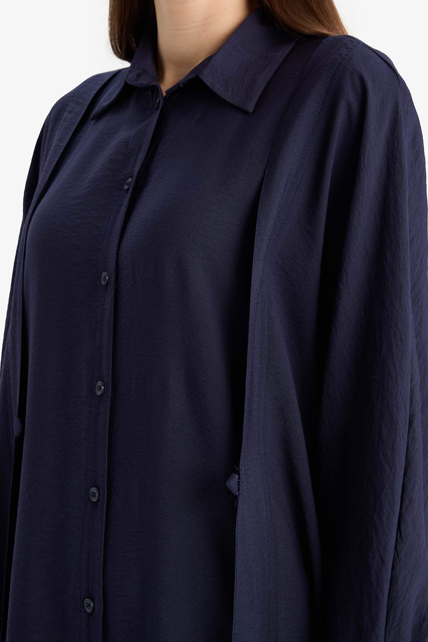 Relax Fit Gömlek Yaka Cepli Basic Düz Uzun Kollu Maxi Tesettür Elbise