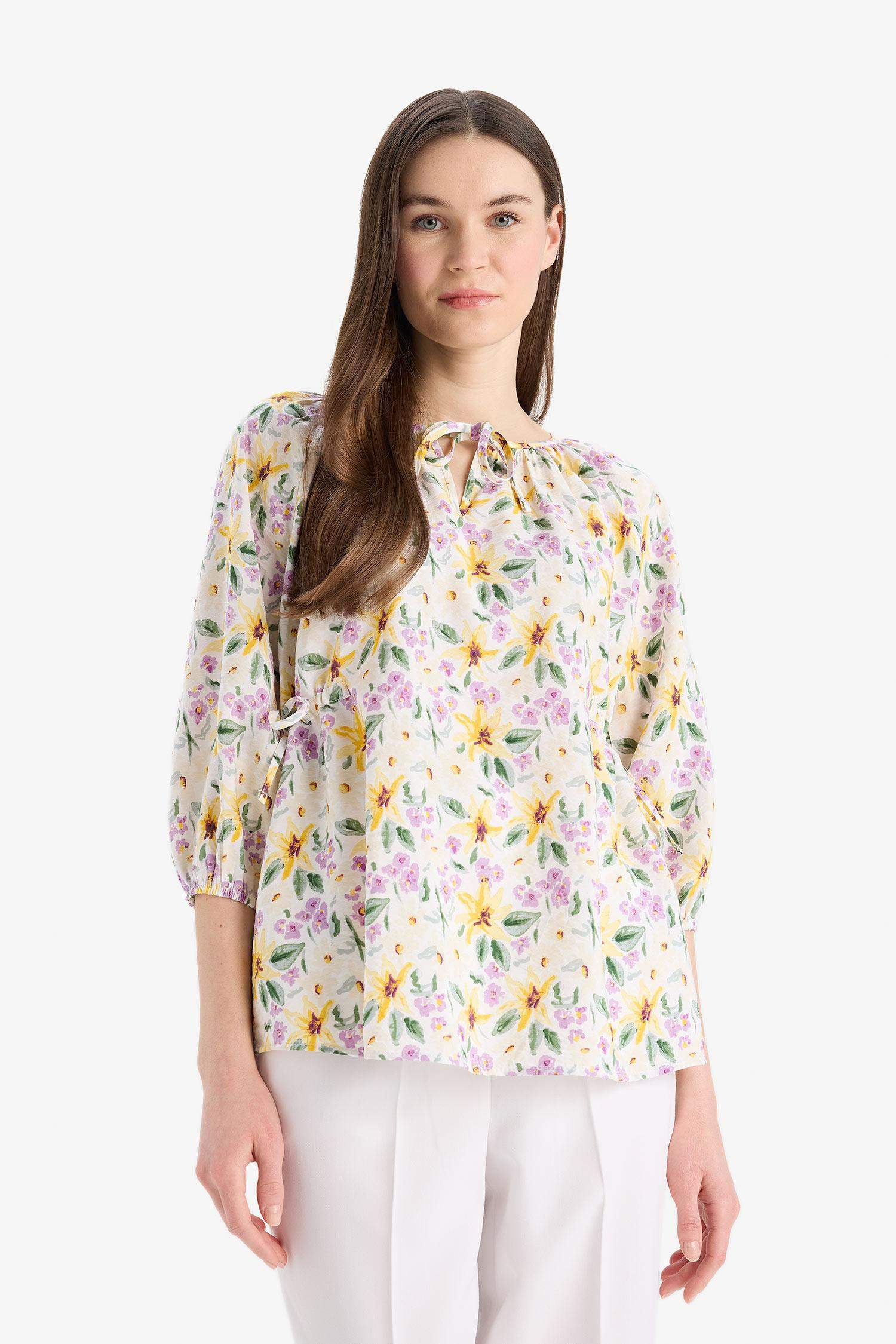 Regular Fit Flap Collar Long Sleeve Blouse