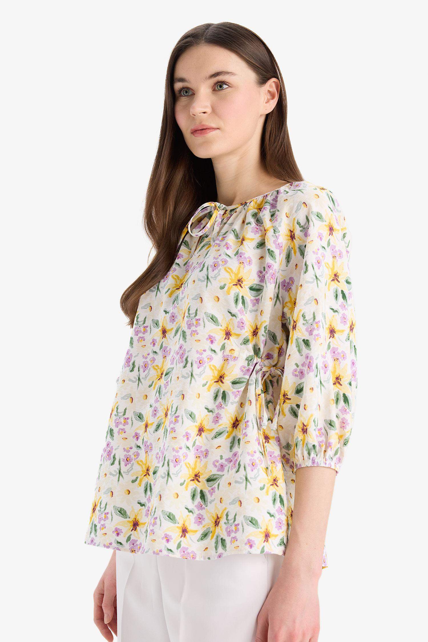 Regular Fit Flap Collar Long Sleeve Blouse