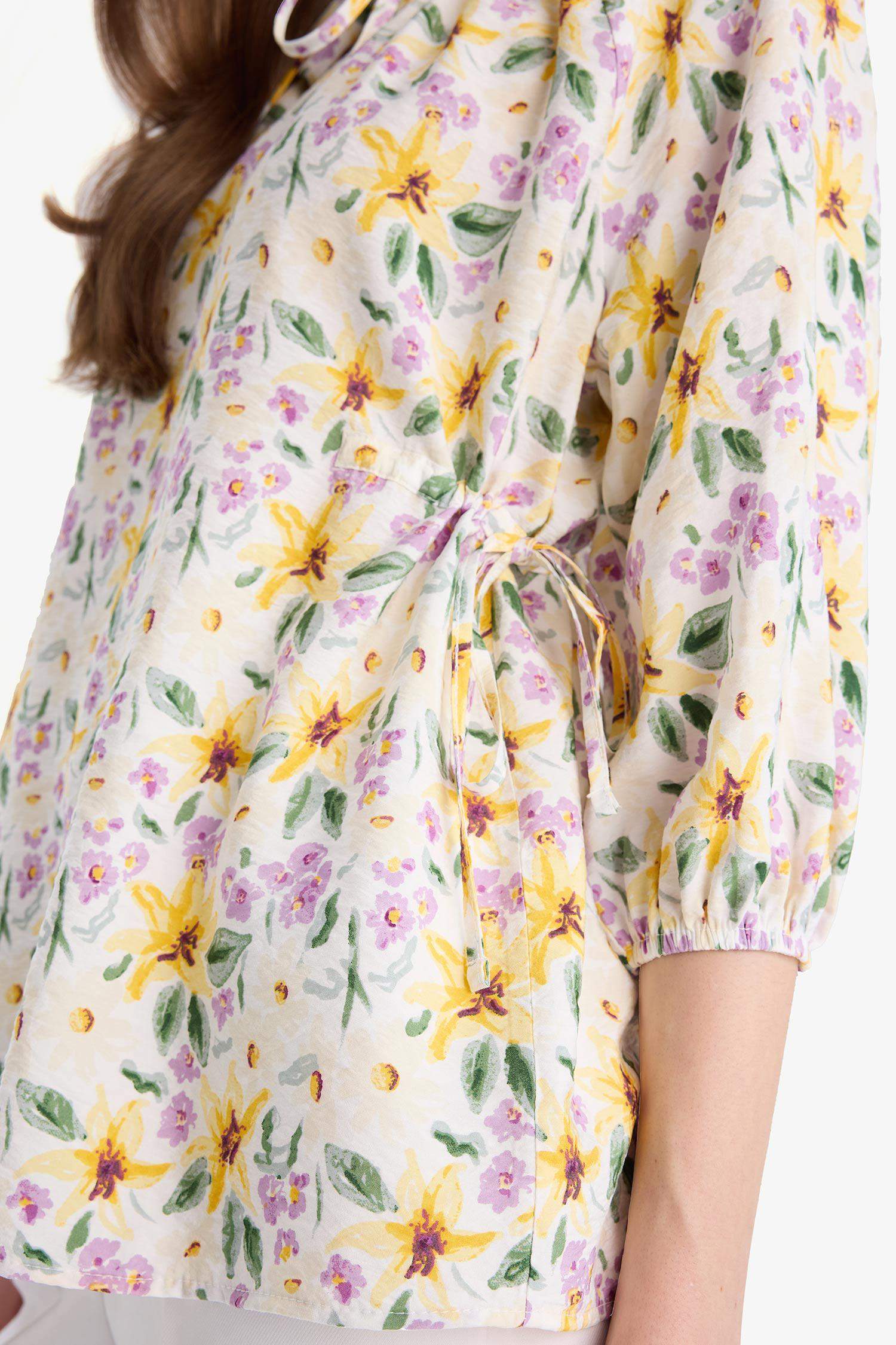 Regular Fit Flap Collar Long Sleeve Blouse