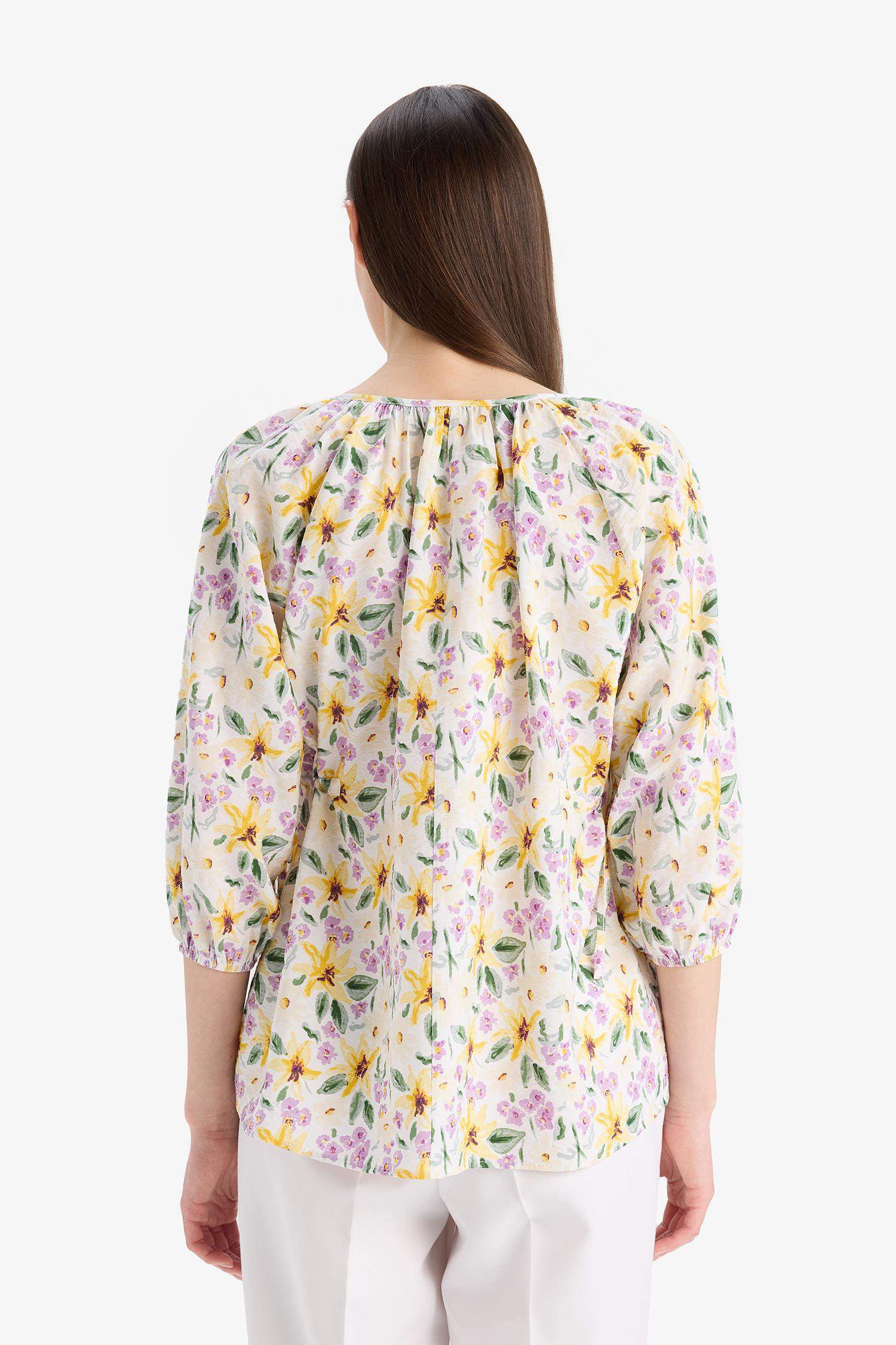 Regular Fit Flap Collar Long Sleeve Blouse