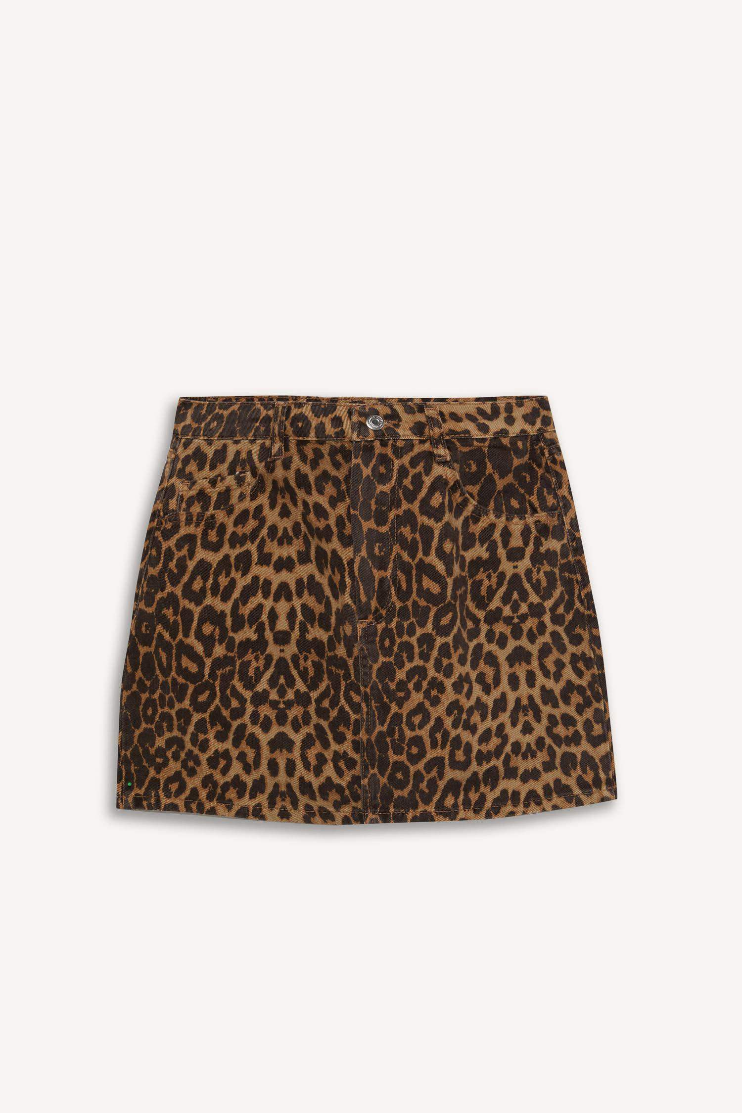 Coool Leopar Desenli Normal Bel Gabardin Mini Etek
