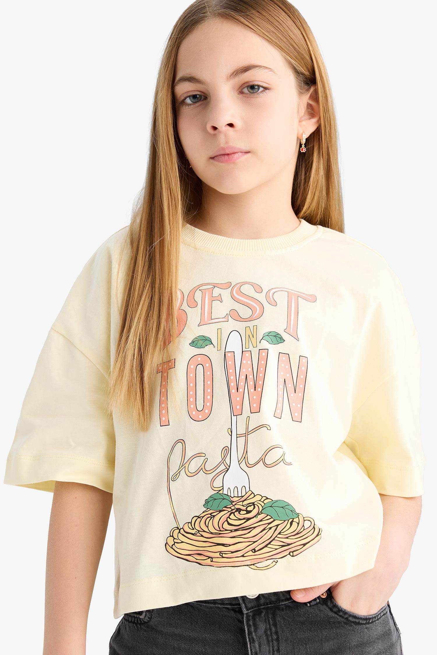 Girl Boxy Fit Crew Neck Slogan Printed T-Shirt