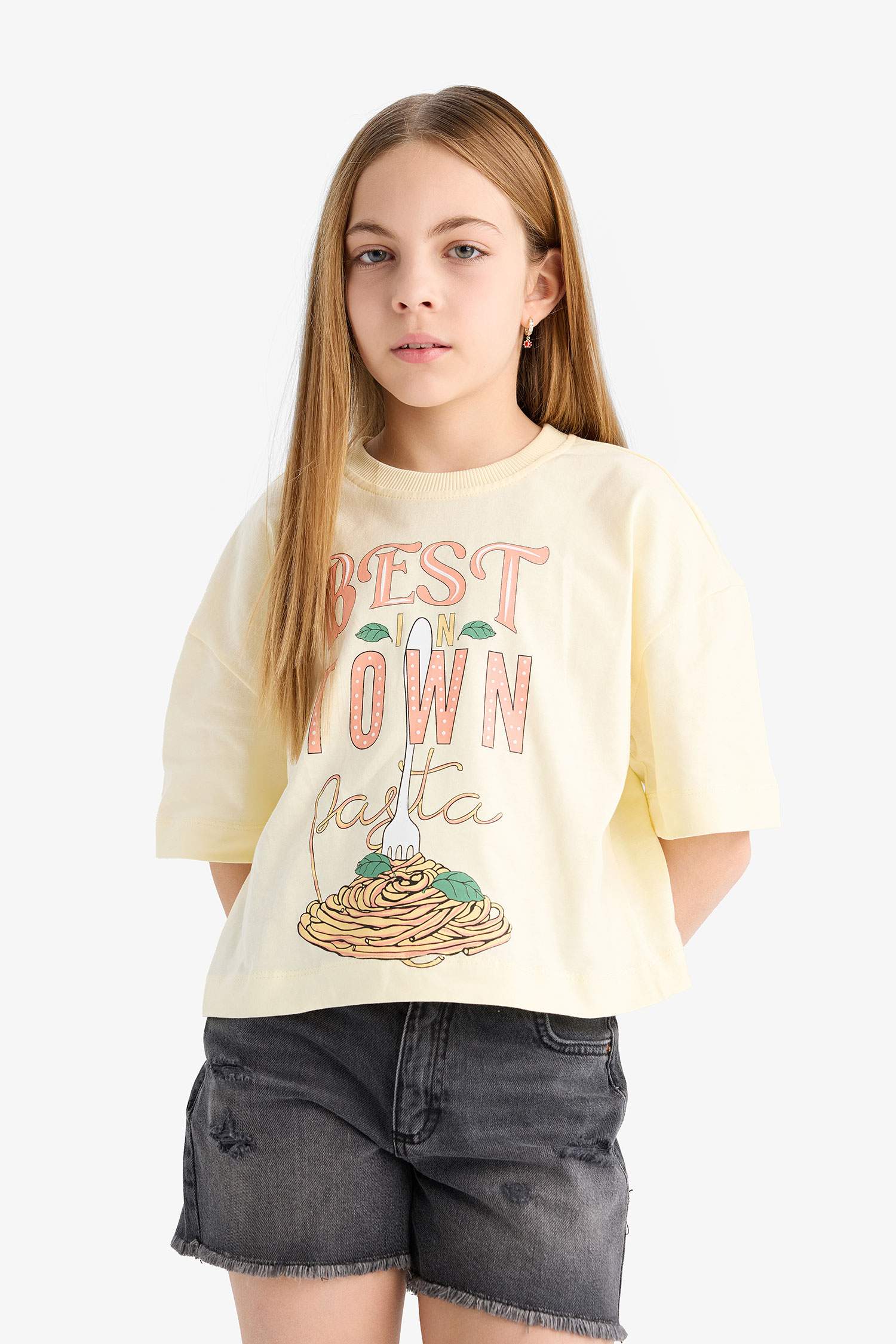 Girl Boxy Fit Crew Neck Slogan Printed T-Shirt