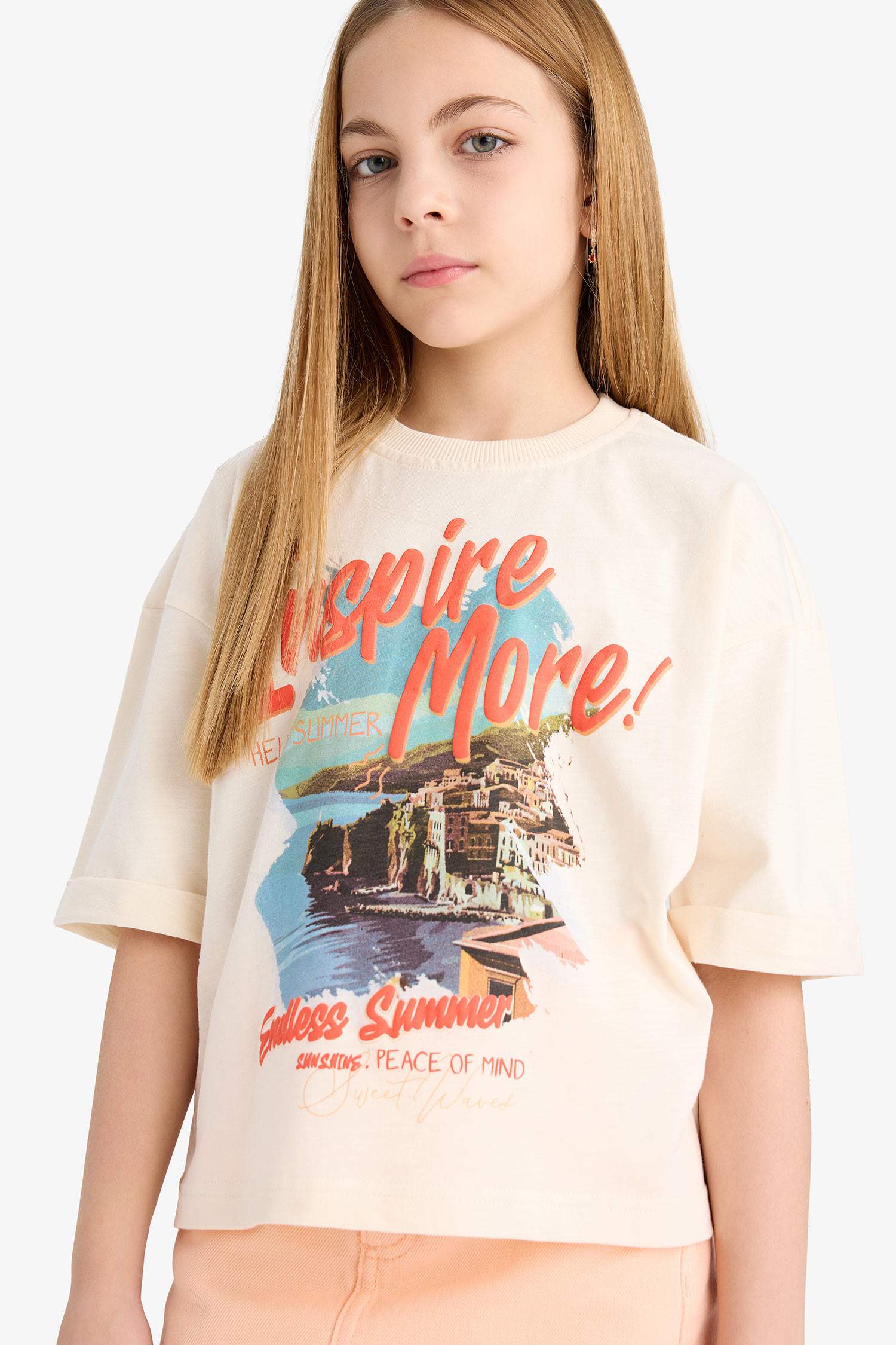 Girl Oversize Fit Crew Neck Printed Short Sleeve T-Shirt