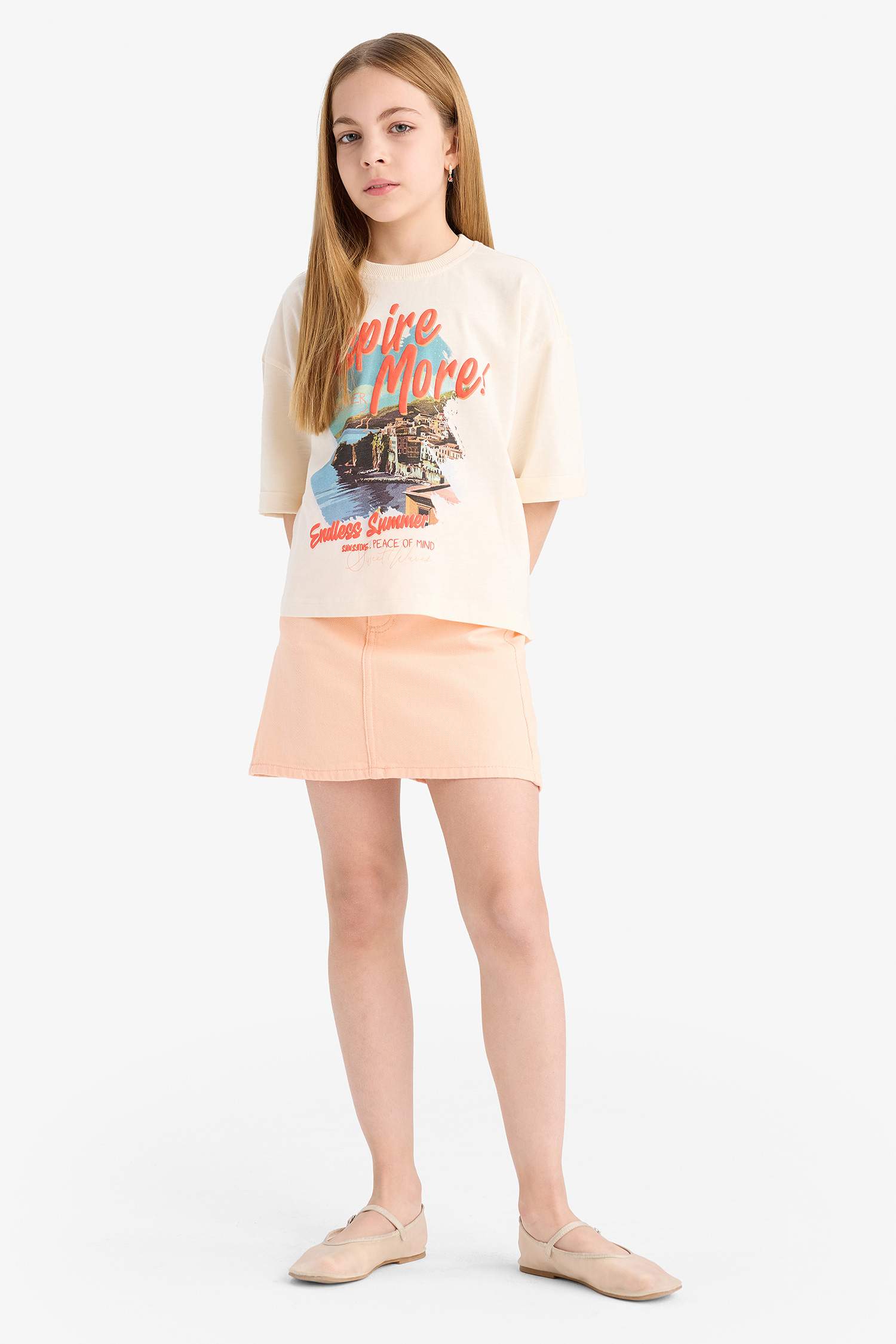 Girl Oversize Fit Crew Neck Printed Short Sleeve T-Shirt