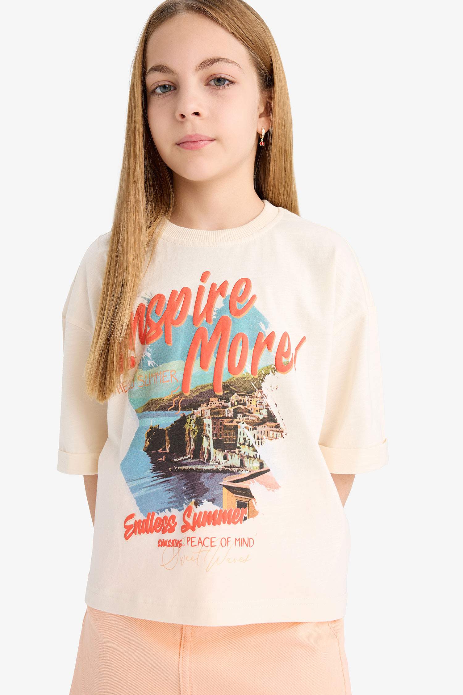 Girl Oversize Fit Crew Neck Printed Short Sleeve T-Shirt