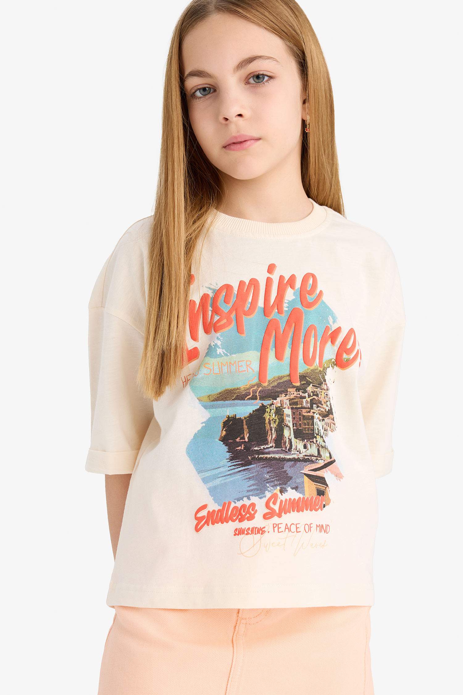 Girl Oversize Fit Crew Neck Printed Short Sleeve T-Shirt