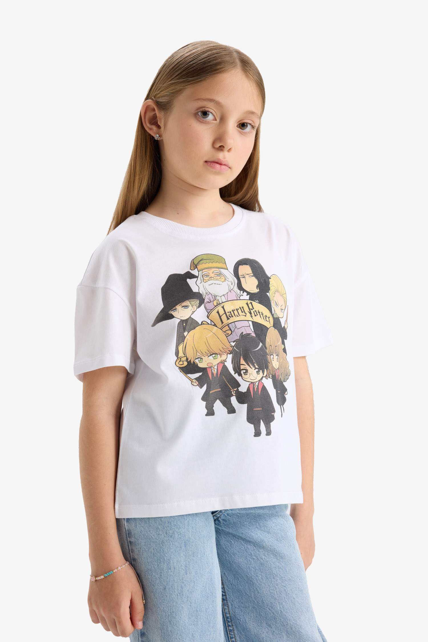 Kız Çocuk Harry Potter Relax Fit Bisiklet Yaka Kısa Kollu Tişört