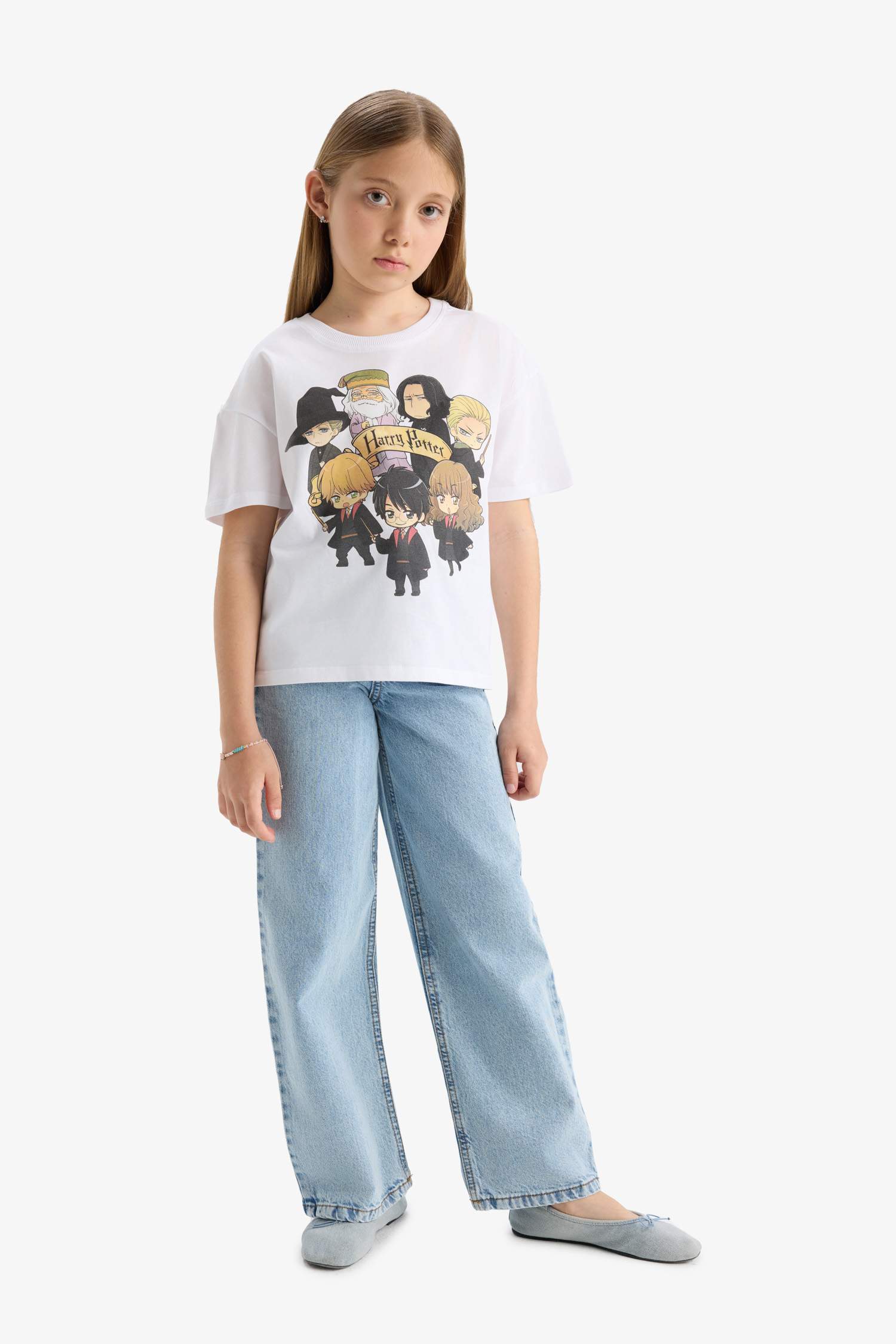 Kız Çocuk Harry Potter Relax Fit Bisiklet Yaka Kısa Kollu Tişört