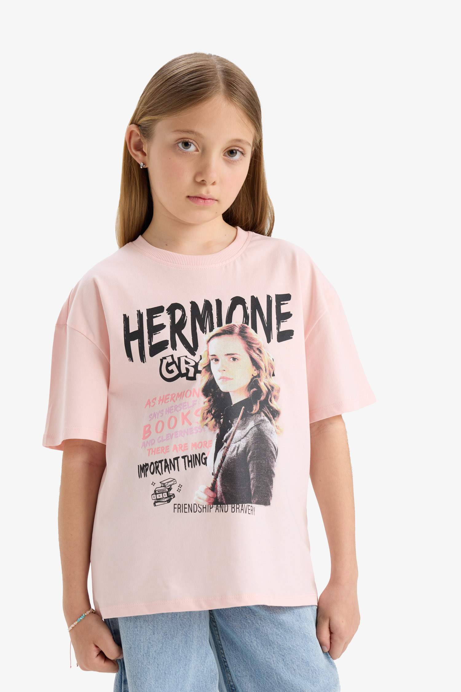 Kız Çocuk Harry Potter Oversize Geniş Kalıp Bisiklet Yaka Kısa Kollu Tişört