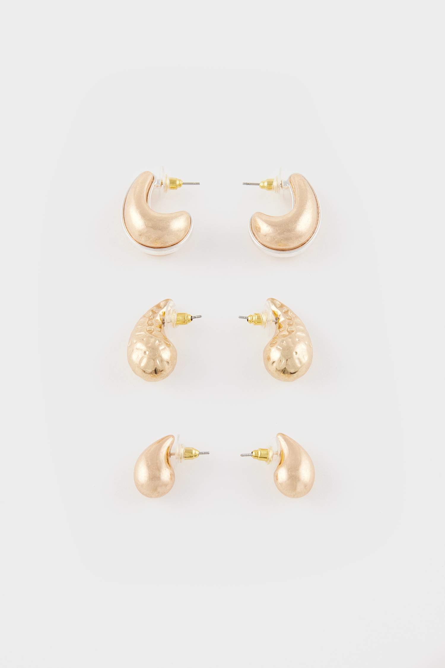 Kadın 3'lü Mat Gold Küpe