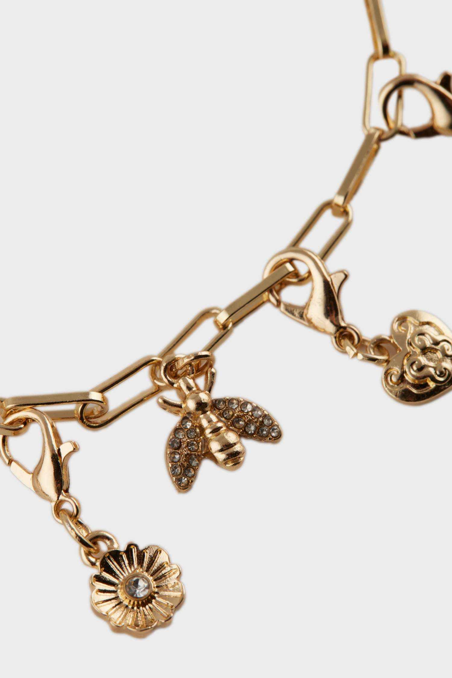 Kadın Gold Detaylı Değiştirilebilir Uçlu Charm Kolye