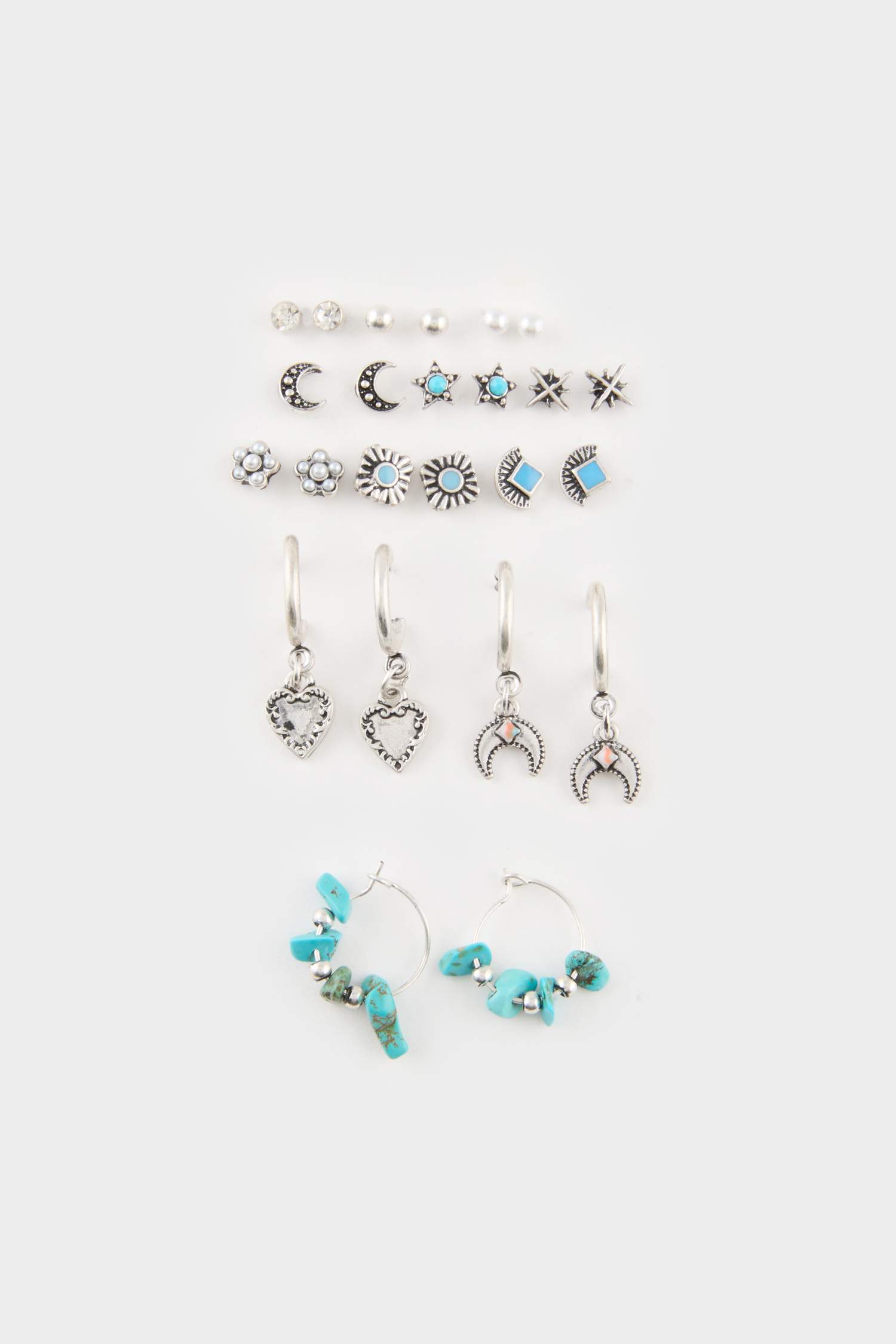 Kadın Mavi Taşlı 11'li Silver Küpe