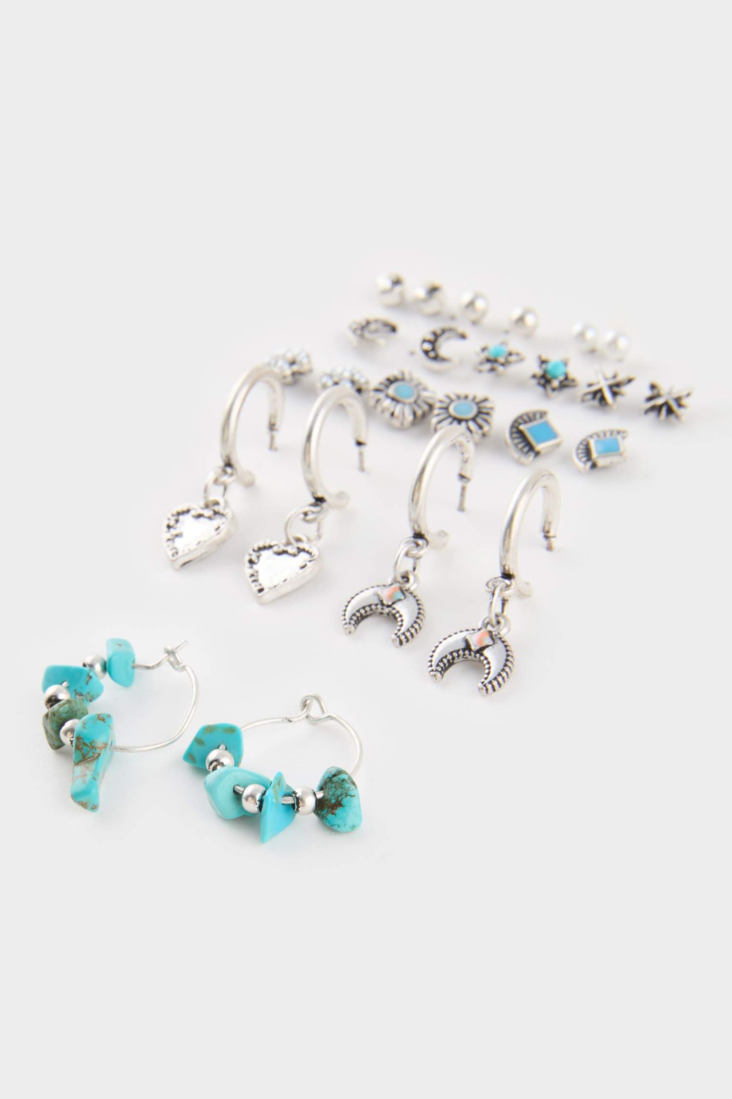 Kadın Mavi Taşlı 11'li Silver Küpe