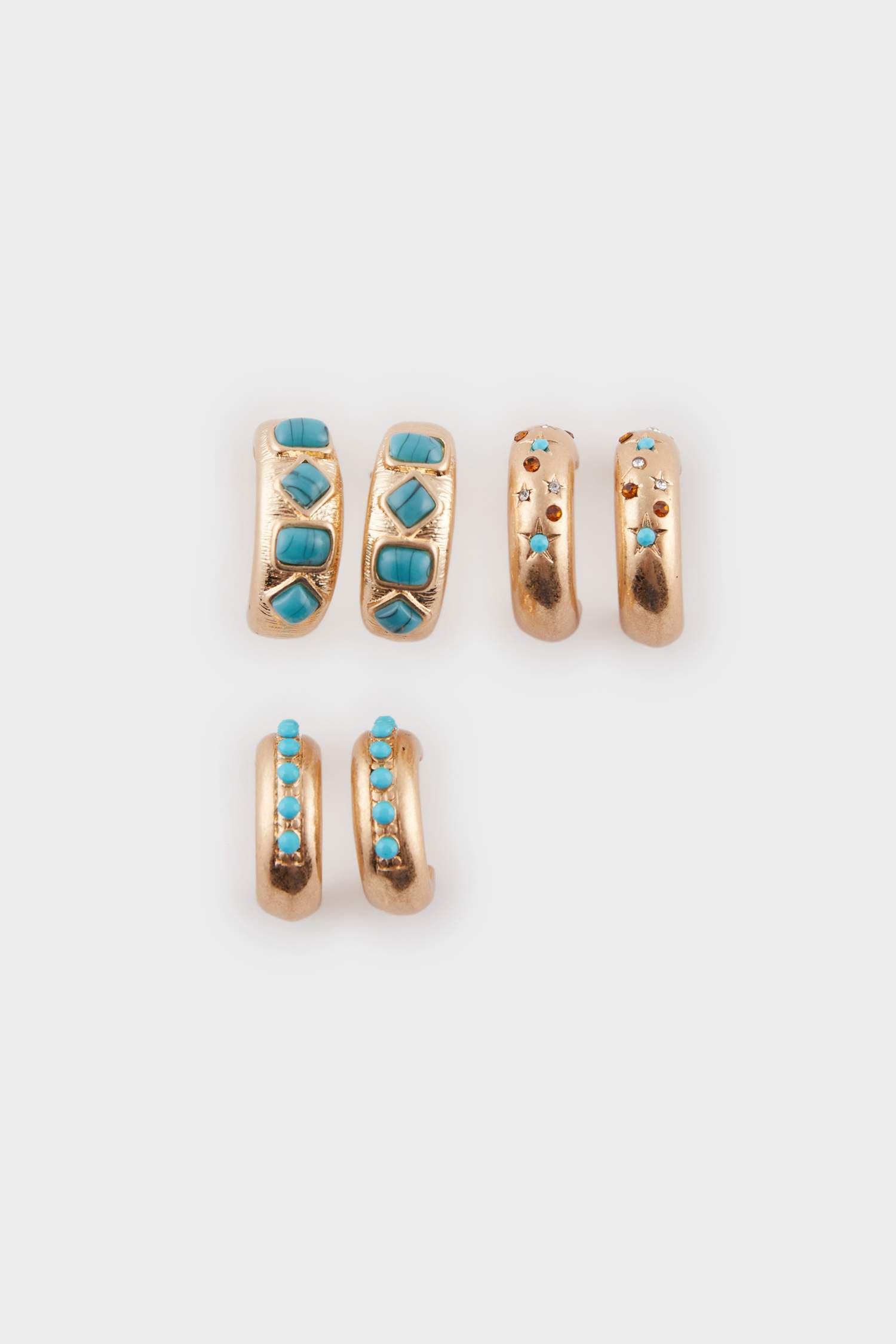 Woman Blue Stone 3 Piece Gold Earrings