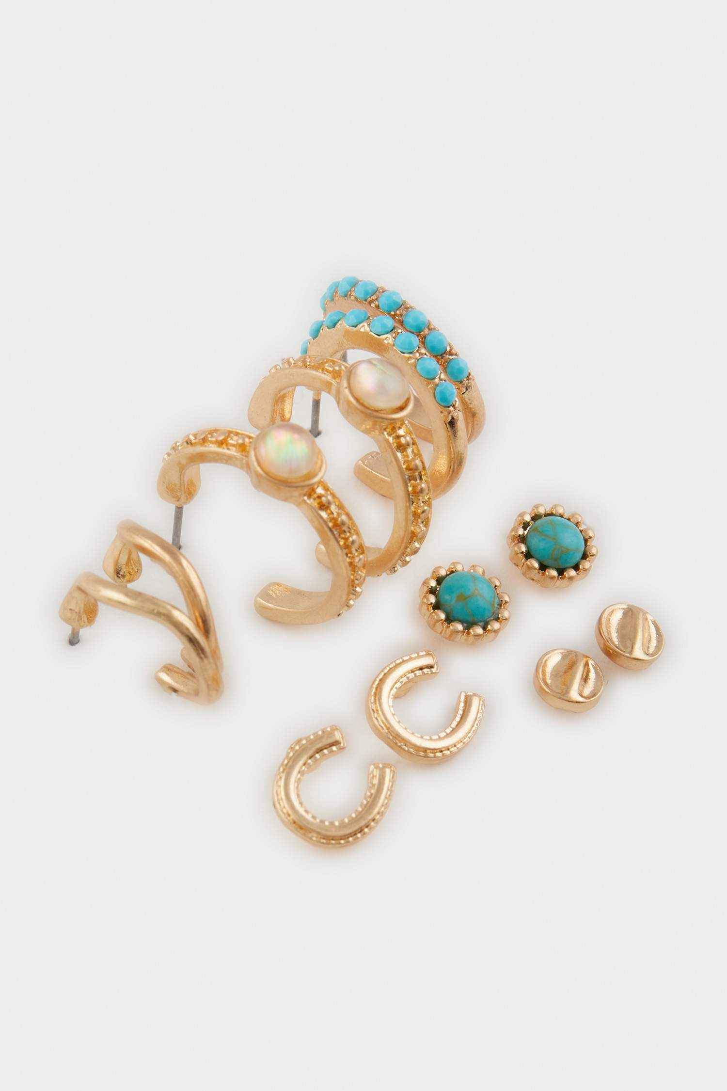 Kadın Mavi Taşlı 6'lı Gold Küpe